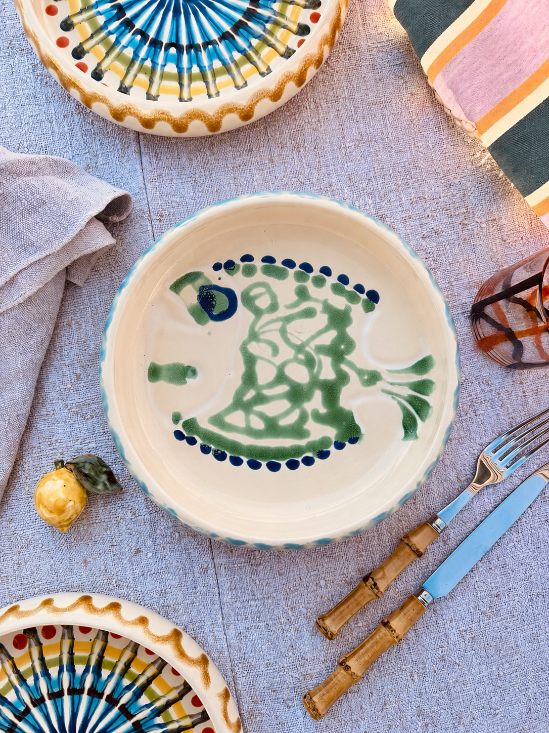 Italian Ceramic Pasta Plate 25cm | Handmade Pesce Design "One of a kind"