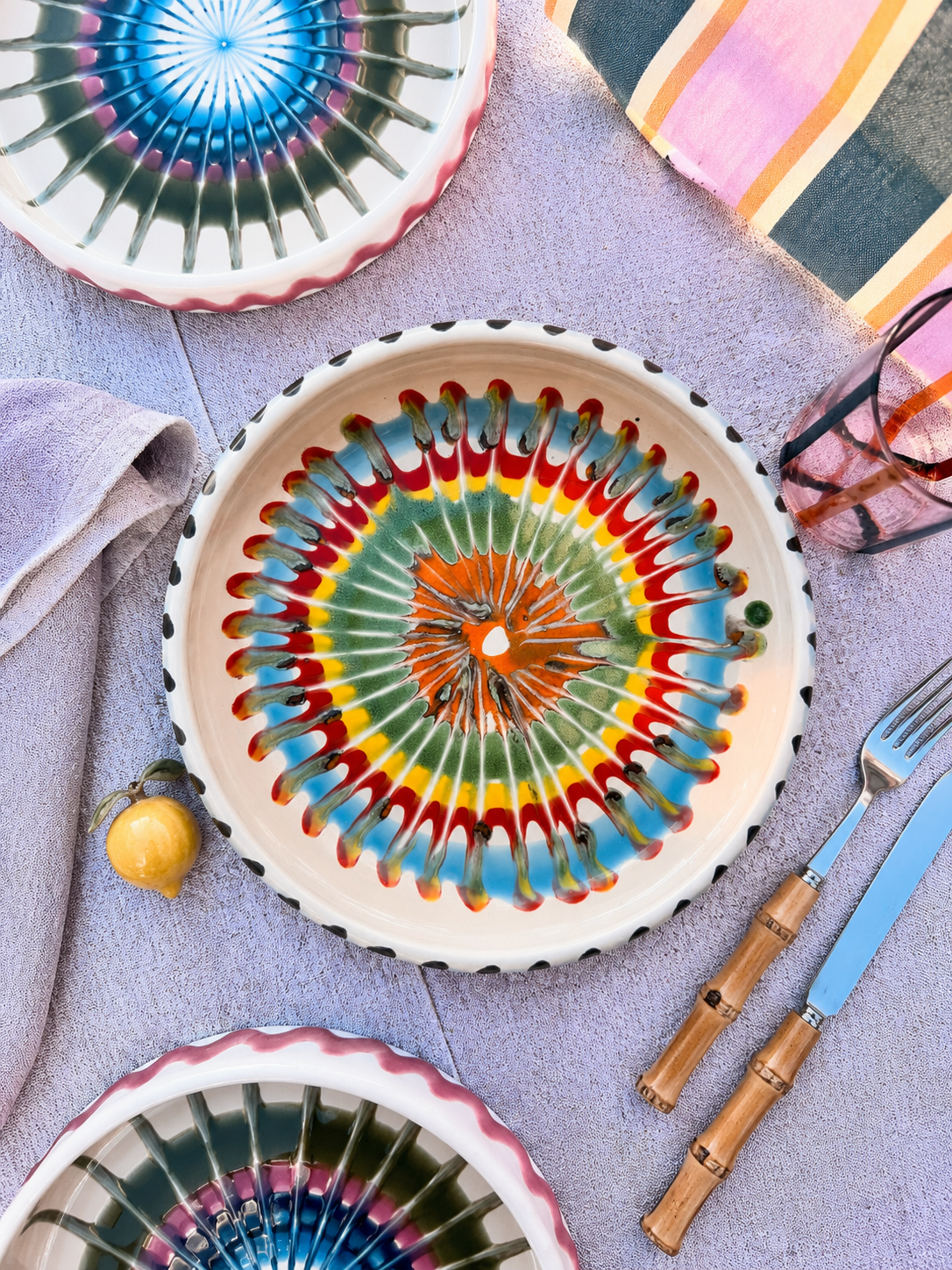 Italian Ceramic Pasta Plate 25cm | Handbemaltes Psychodelic Design "Unikat"