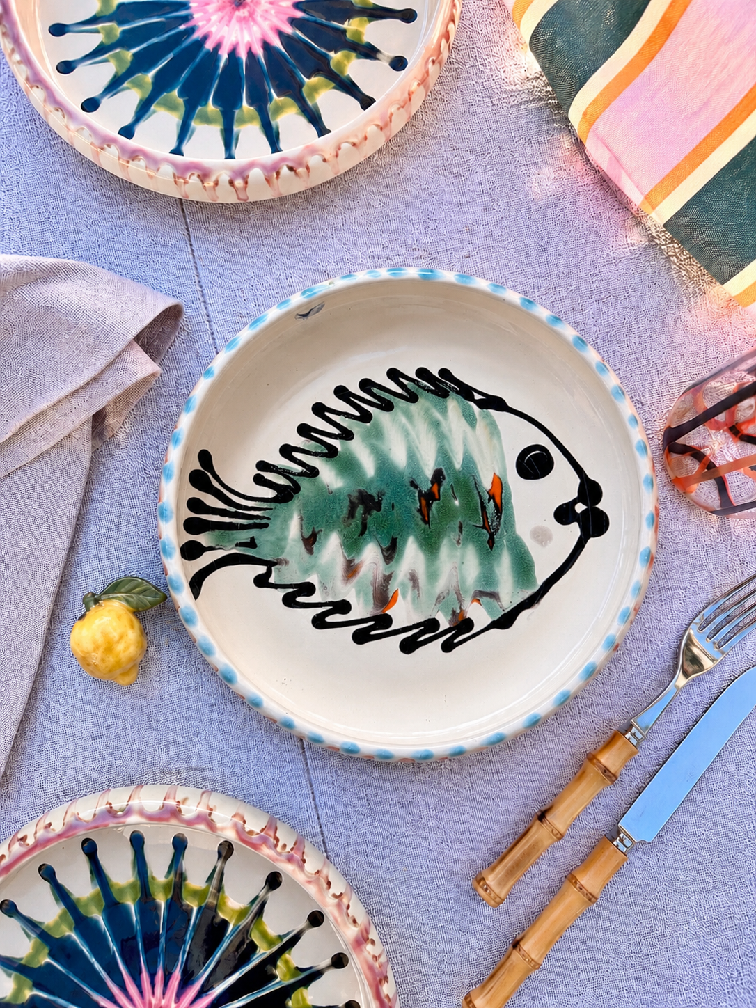 Italian Ceramic Pasta Plate 25cm | Handbemaltes Pesce Design "Unikat"