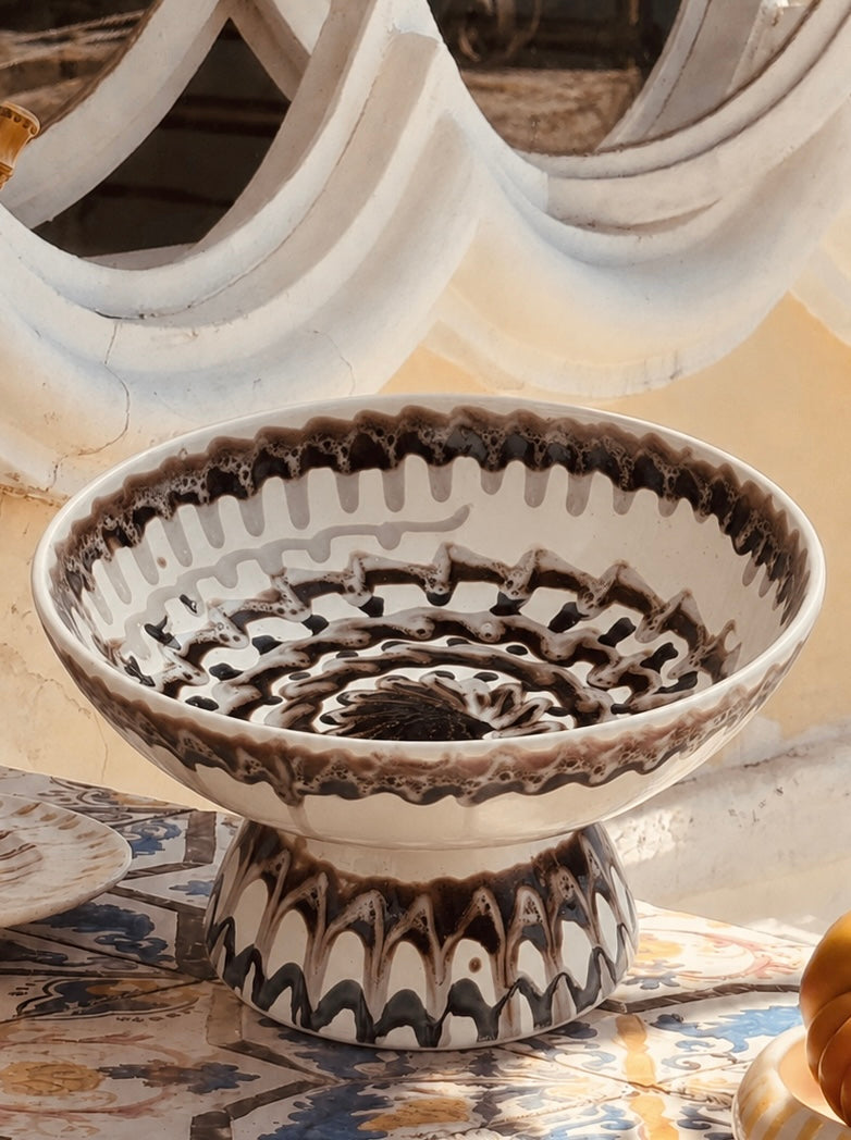 Handgefertigte Keramik Schale mit Fuß 26 cm | Italienisches Unikat
