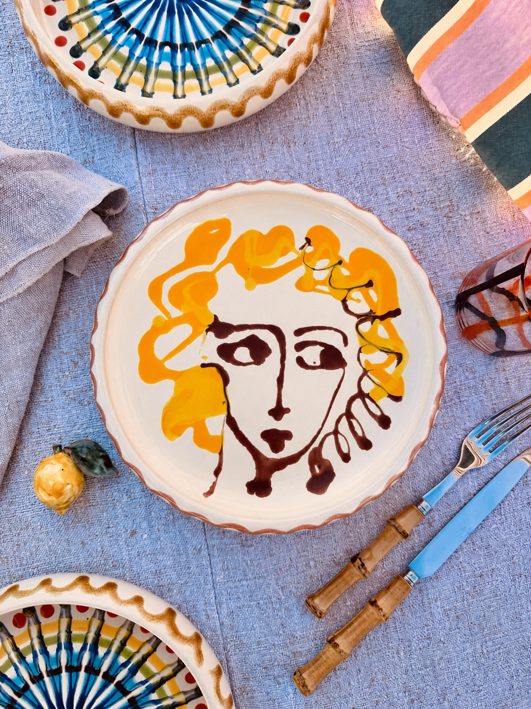 Italian Ceramic Pasta Plate 25cm | Handbemaltes Viso Design "Unikat"