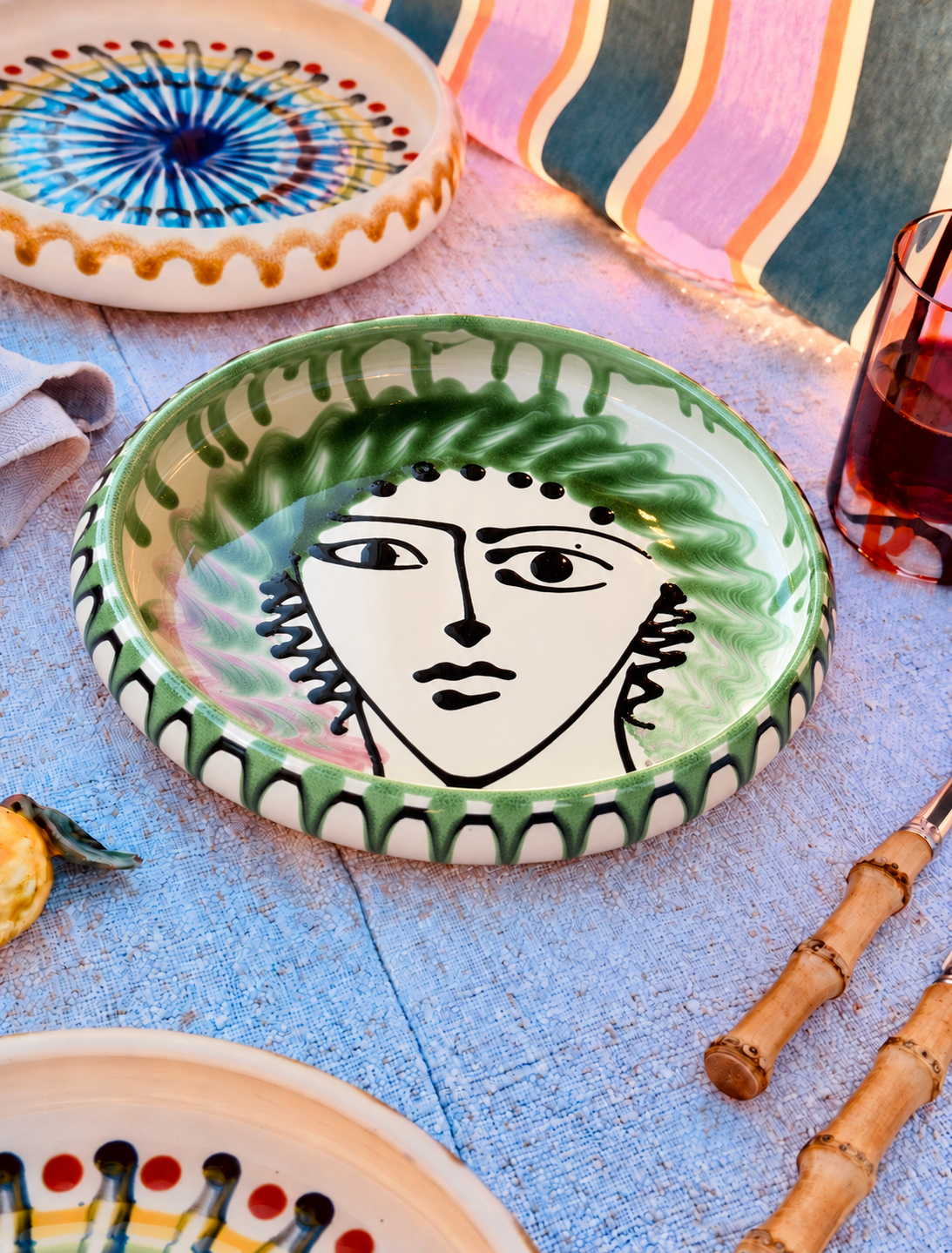 Italian Ceramic Pasta Plate 25cm | Handmade Picasso Design - ONE OF A KIND
