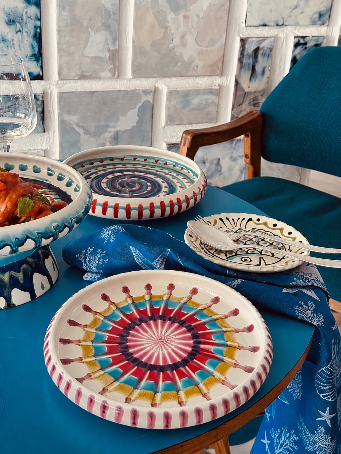 Italian Ceramic Pasta Plate 25cm | Handbemaltes Psychodelic Design
