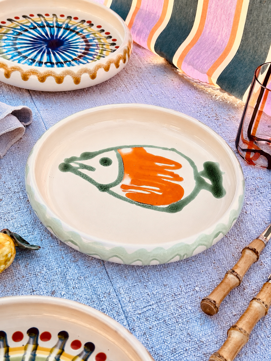 Italian Ceramic Pasta Plate 25cm | Handbemaltes Pesce Design "Unikat"
