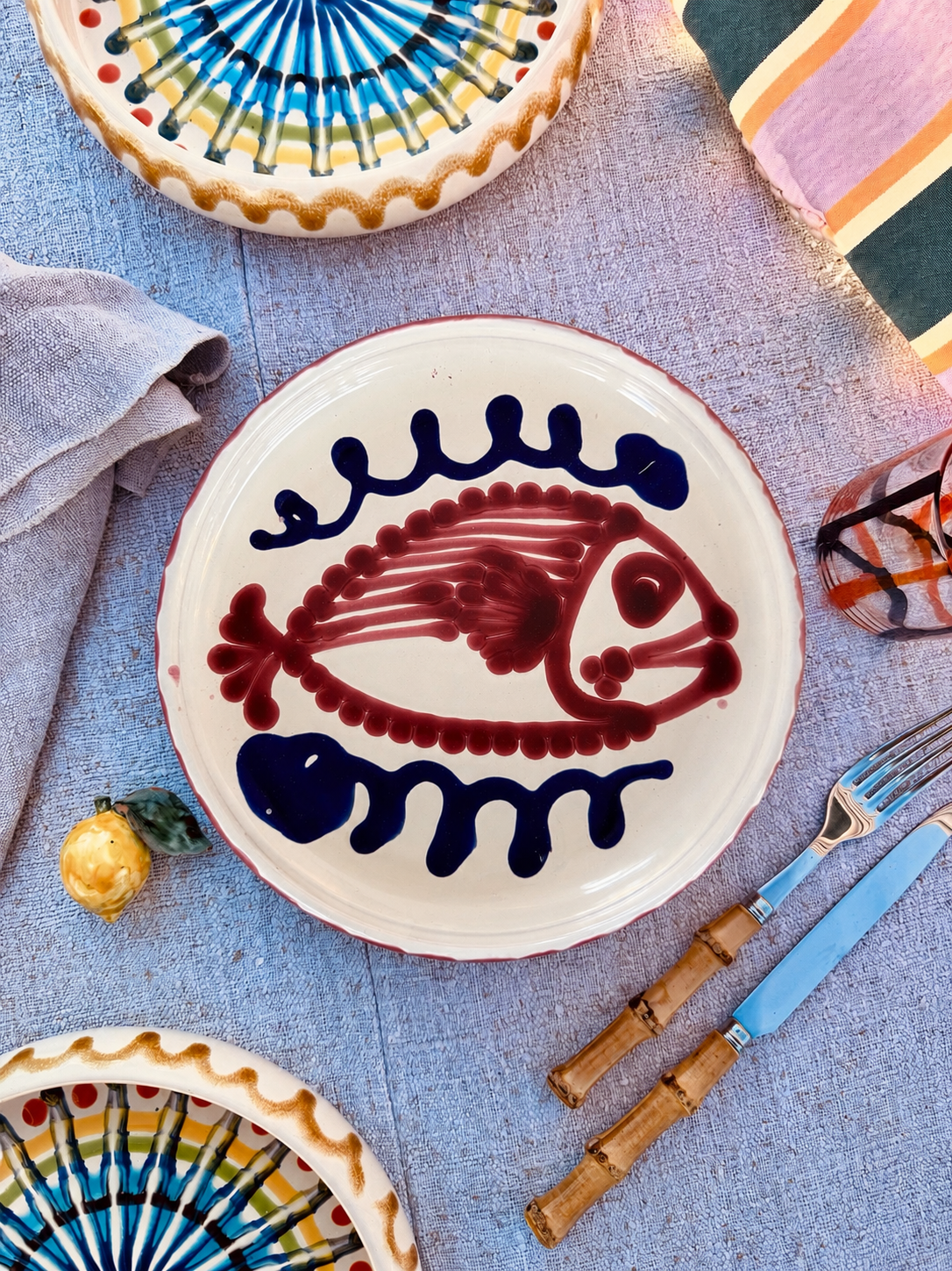 Italian Ceramic Pasta Plate 25cm | Handbemaltes Pesce Design "Unikat"