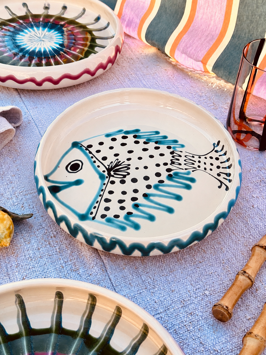 Italian Ceramic Pasta Plate 25cm | Handmade Pesce Design "One of a kind"