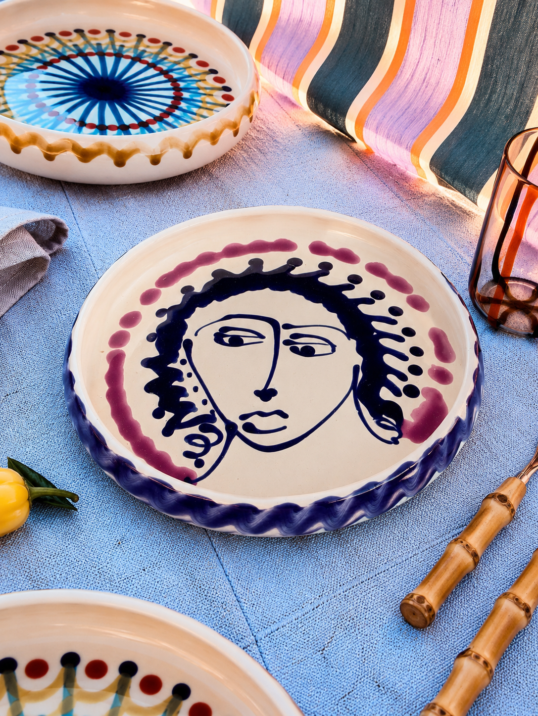 Italian Ceramic Pasta Plate 25cm | Handbemaltes Viso Design "Unikat"