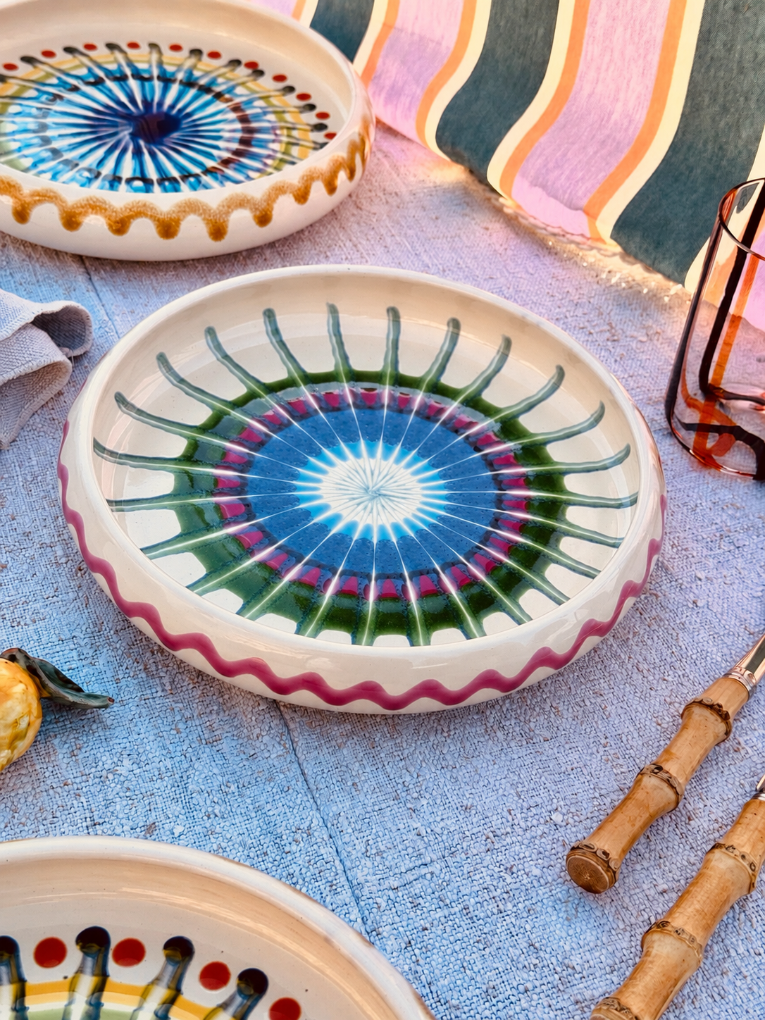 Italian Ceramic Pasta Plate 25cm | Handmade Psychodelic Design "One of a kind"