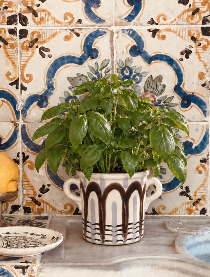 Ceramic Herb Pot with Handles | Handmade in Italy