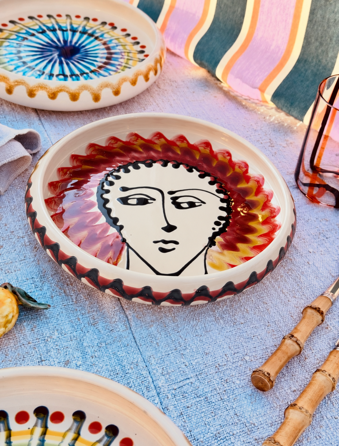 Italian Ceramic Pasta Plate 25cm | Handbemaltes Psychodelic Design UNIKAT