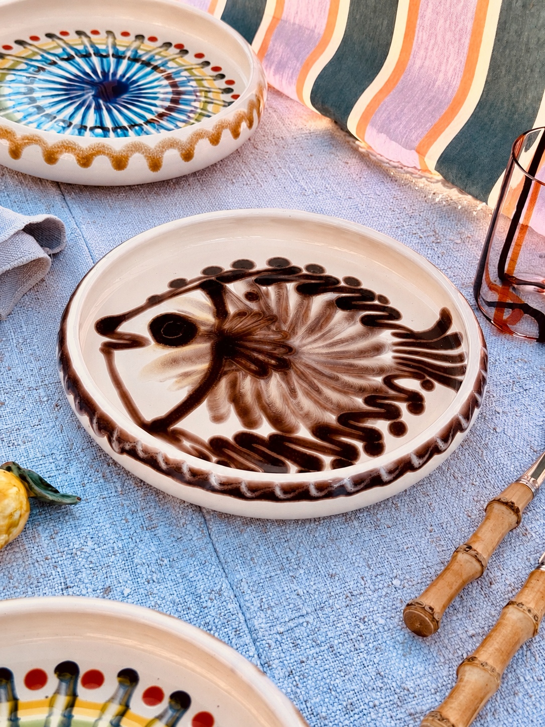 Italian Ceramic Pasta Plate 25cm | Handbemaltes Pesce Design "Unikat"