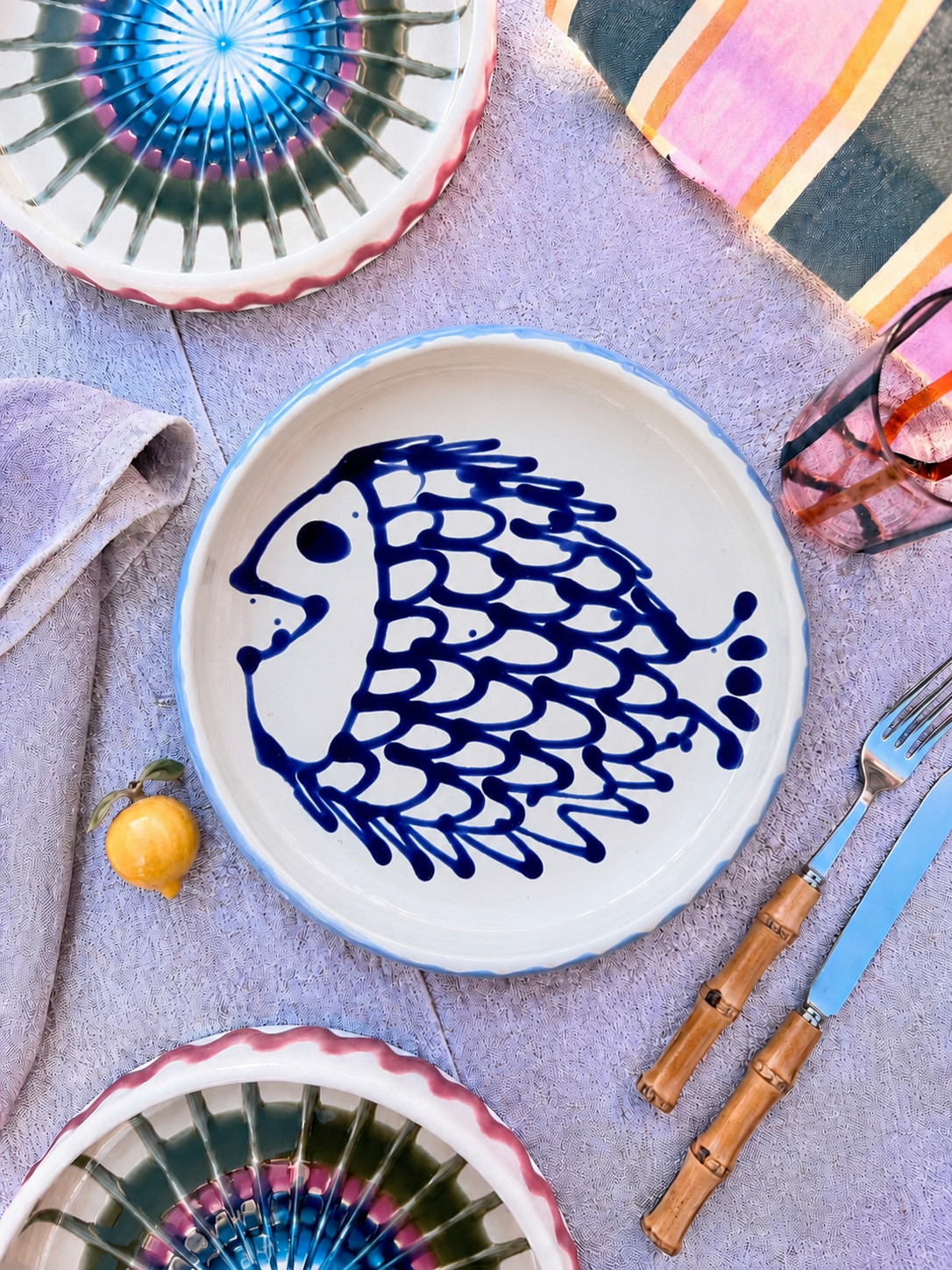 Italian Ceramic Pasta Plate 25cm | Handmade Pesce Design "One of a kind"