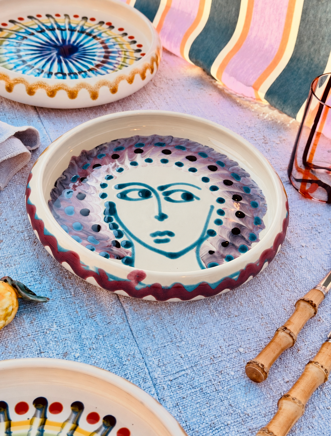 Italian Ceramic Pasta Plate 25cm | Handbemaltes Psychodelic Design UNIKAT
