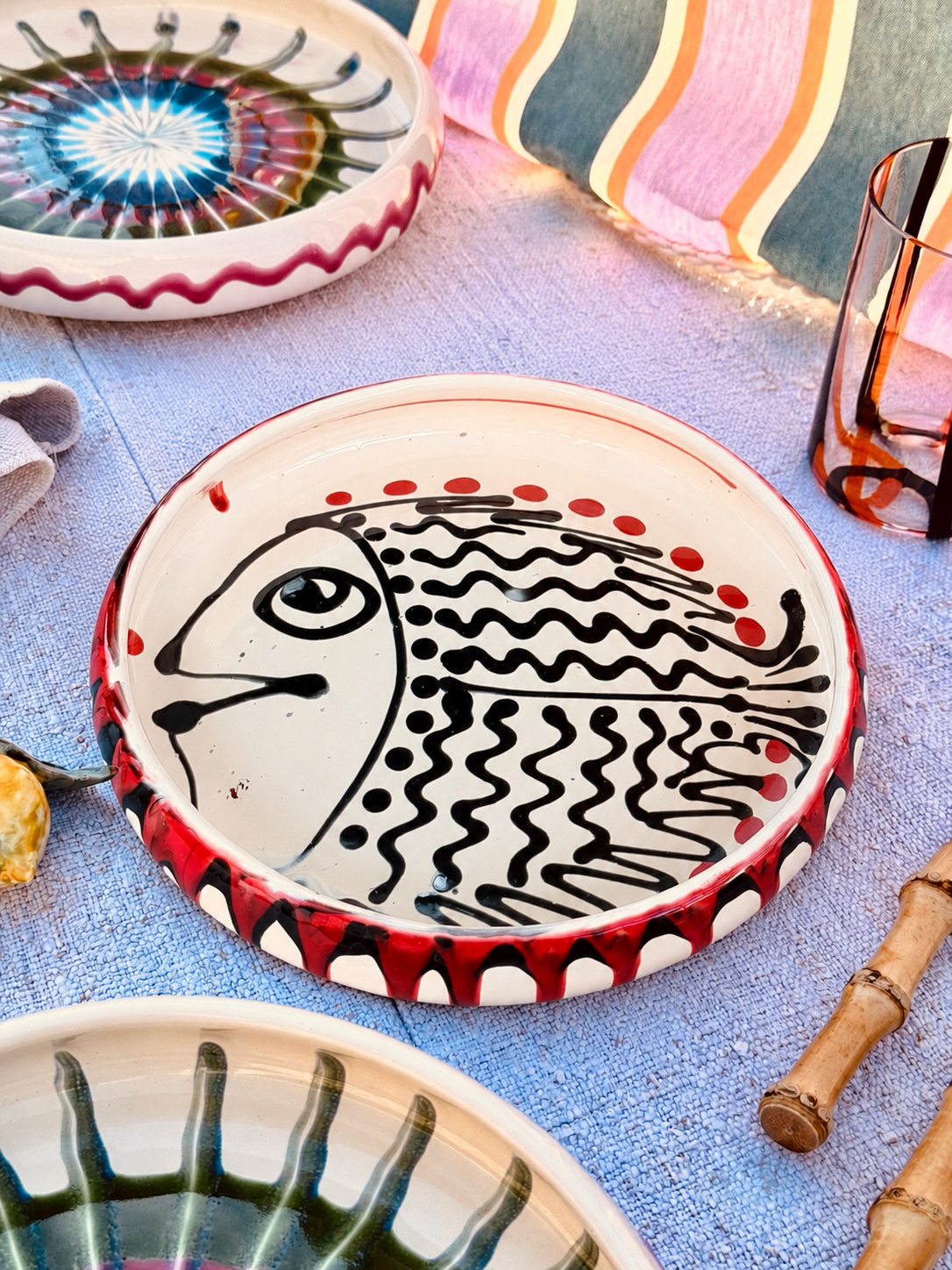 Italian Ceramic Pasta Plate 25cm | Handbemaltes Pesce Design "Unikat"