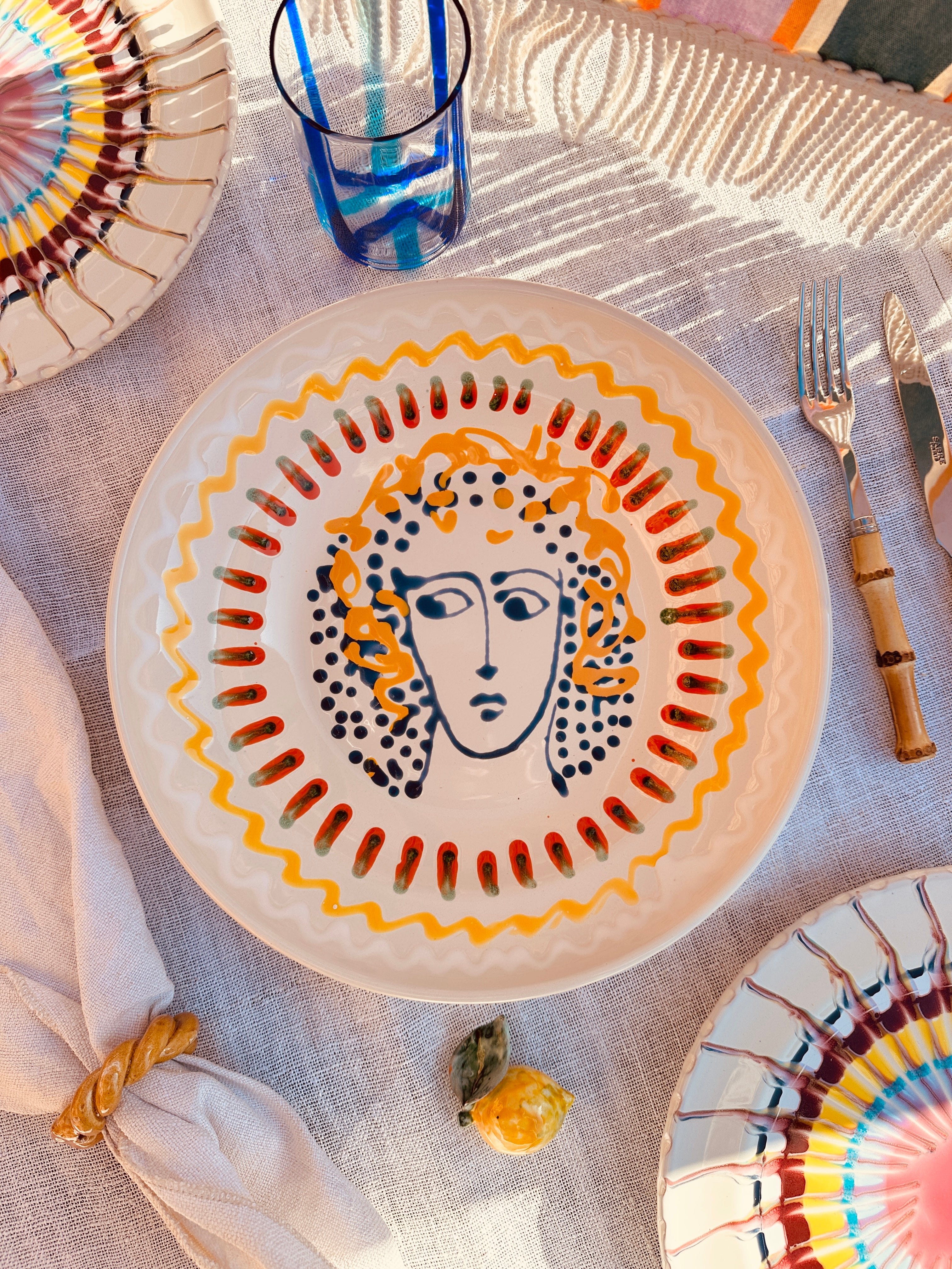 Flache Psychodelic & Viso Schale - 29cm "Puglia Amore Picasso inspired"