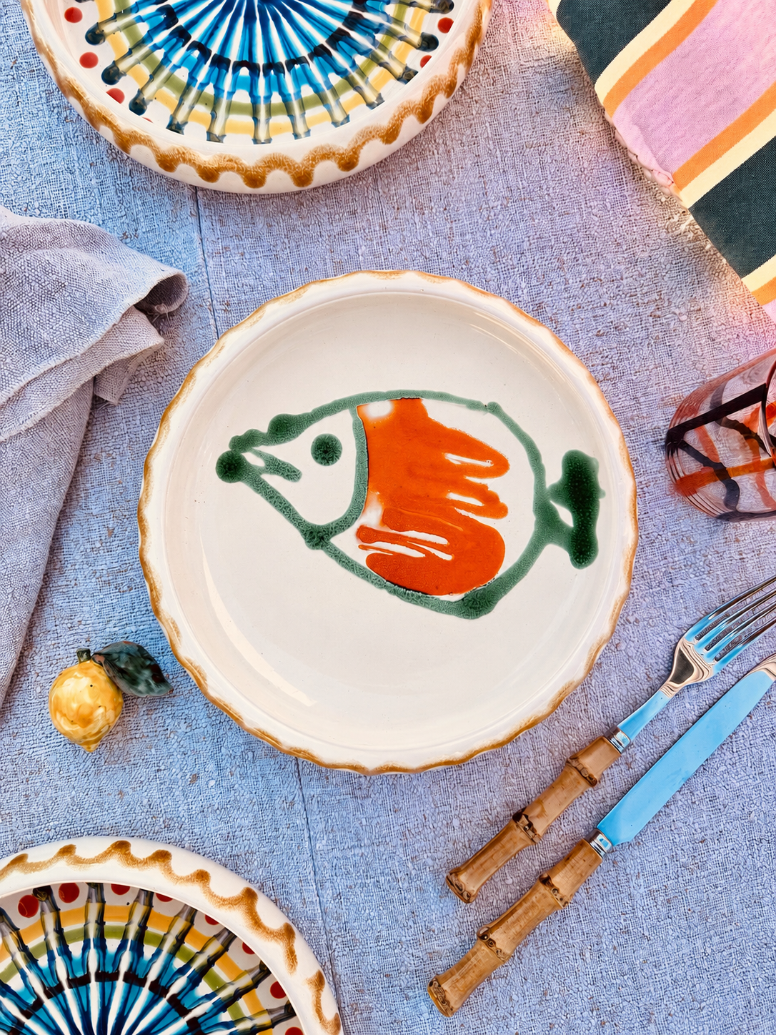 Italian Ceramic Pasta Plate 25cm | Handbemaltes Pesce Design "Unikat"