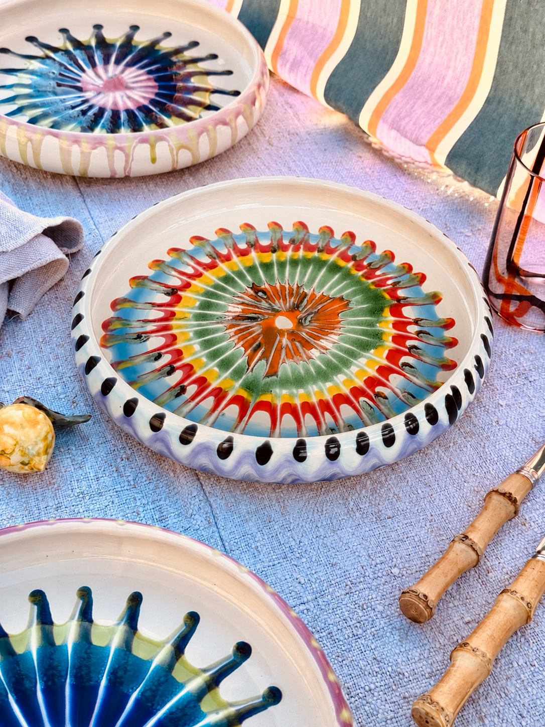 Italian Ceramic Pasta Plate 25cm | Handbemaltes Psychodelic Design "Unikat"