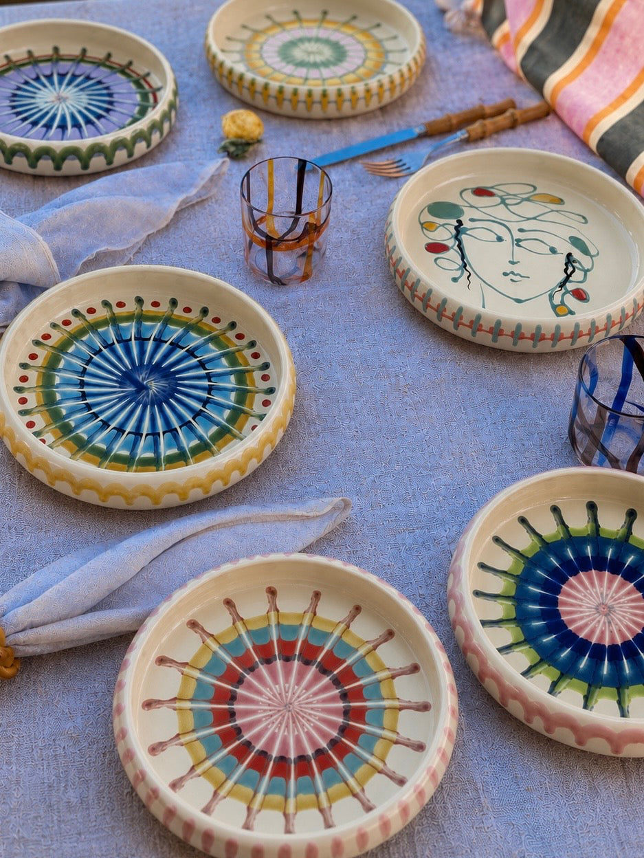 Pasta Plate 25cm "Riviera" Set of 6 Handmade Ceramic from Puglia