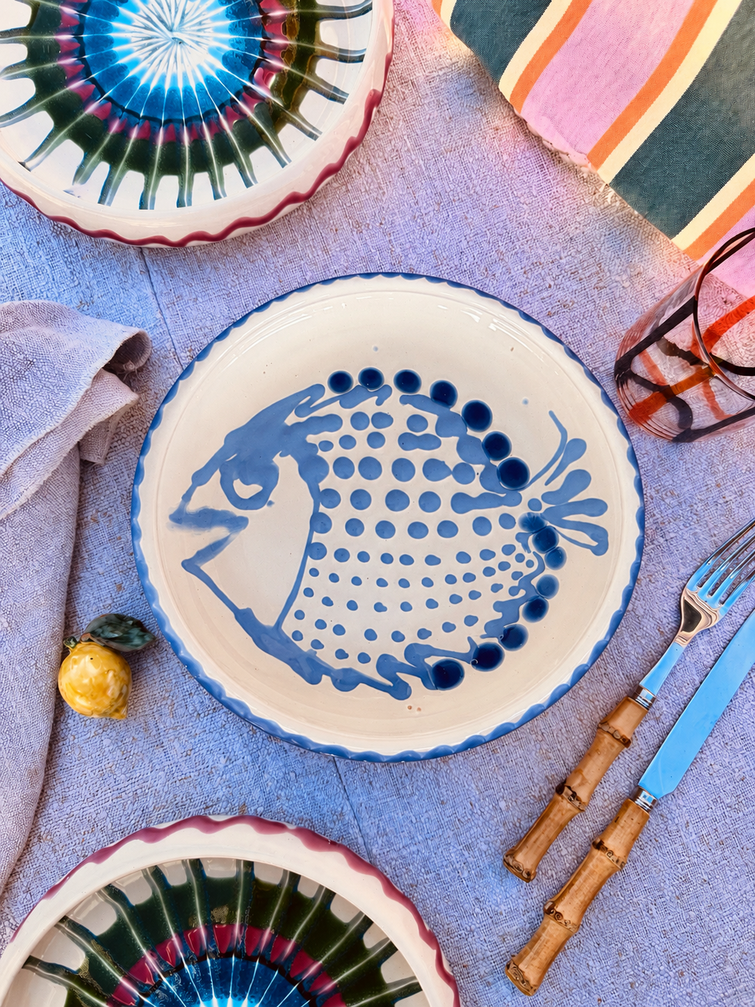 Italian Ceramic Pasta Plate 25cm | Handbemaltes Pesce Design "Unikat"