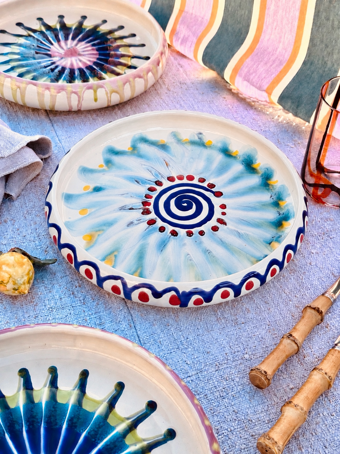 Italian Ceramic Pasta Plate 25cm | Handbemaltes Psychodelic Design "Unikat"