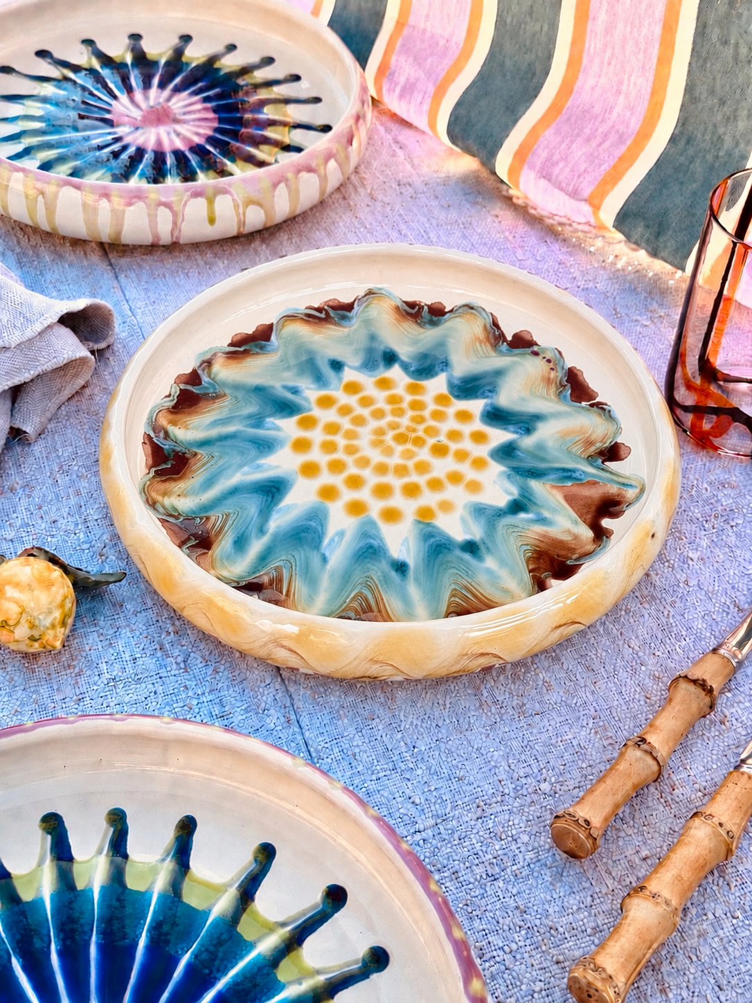 Italian Ceramic Pasta Plate 25cm | Handbemaltes Psychodelic Design "Unikat"