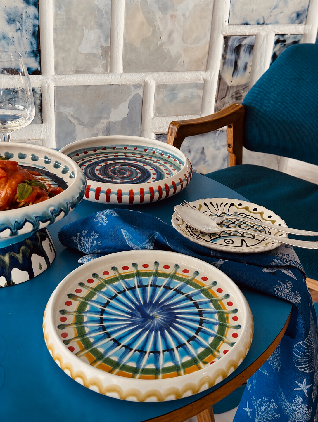 Italian Ceramic Pasta Plate 25cm | Handbemaltes Psychodelic Design