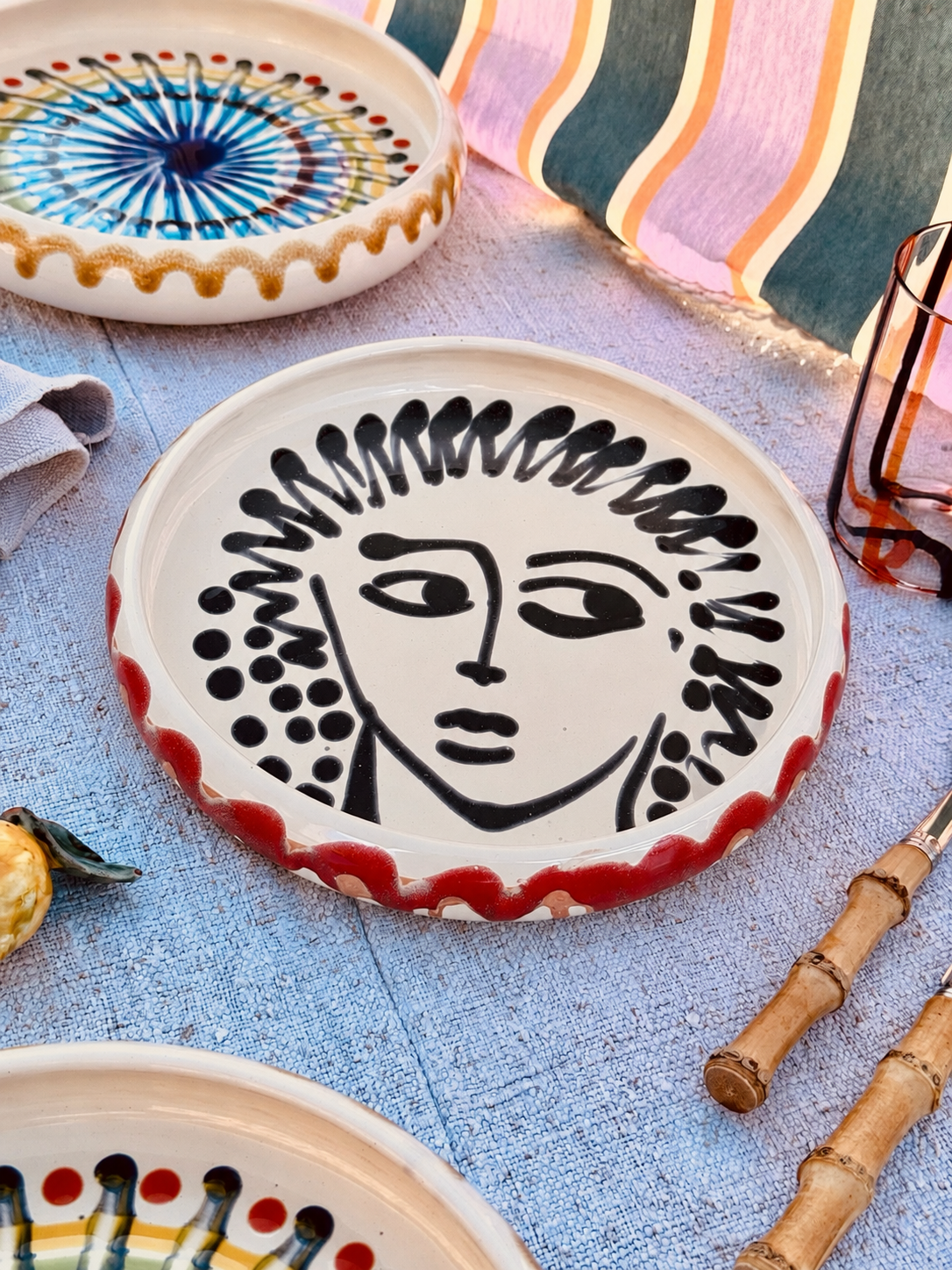 Italian Ceramic Pasta Plate 25cm | Handbemaltes Viso Design "Unikat"