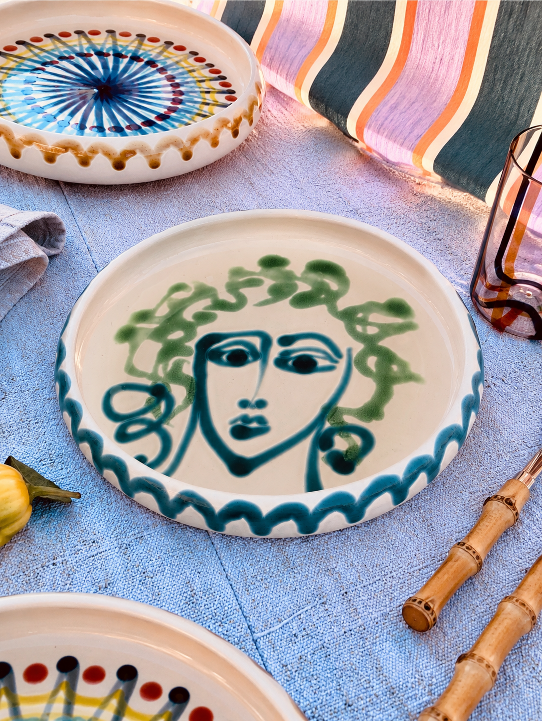 Italian Ceramic Pasta Plate 25cm | Handbemaltes Viso Design "Unikat"