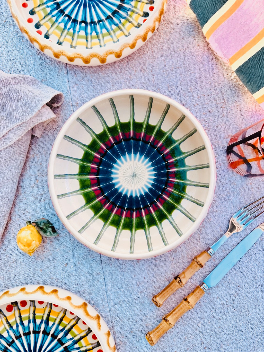 Italian Ceramic Pasta Plate 25cm | Handmade Psychodelic Design "One of a kind"