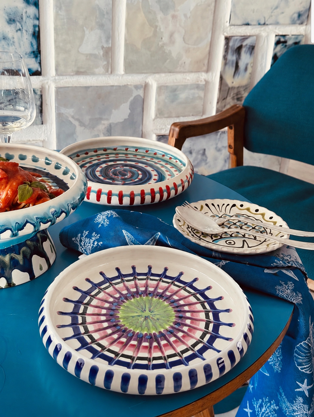 Italian Ceramic Pasta Plate 25cm | Handbemaltes Psychodelic Design