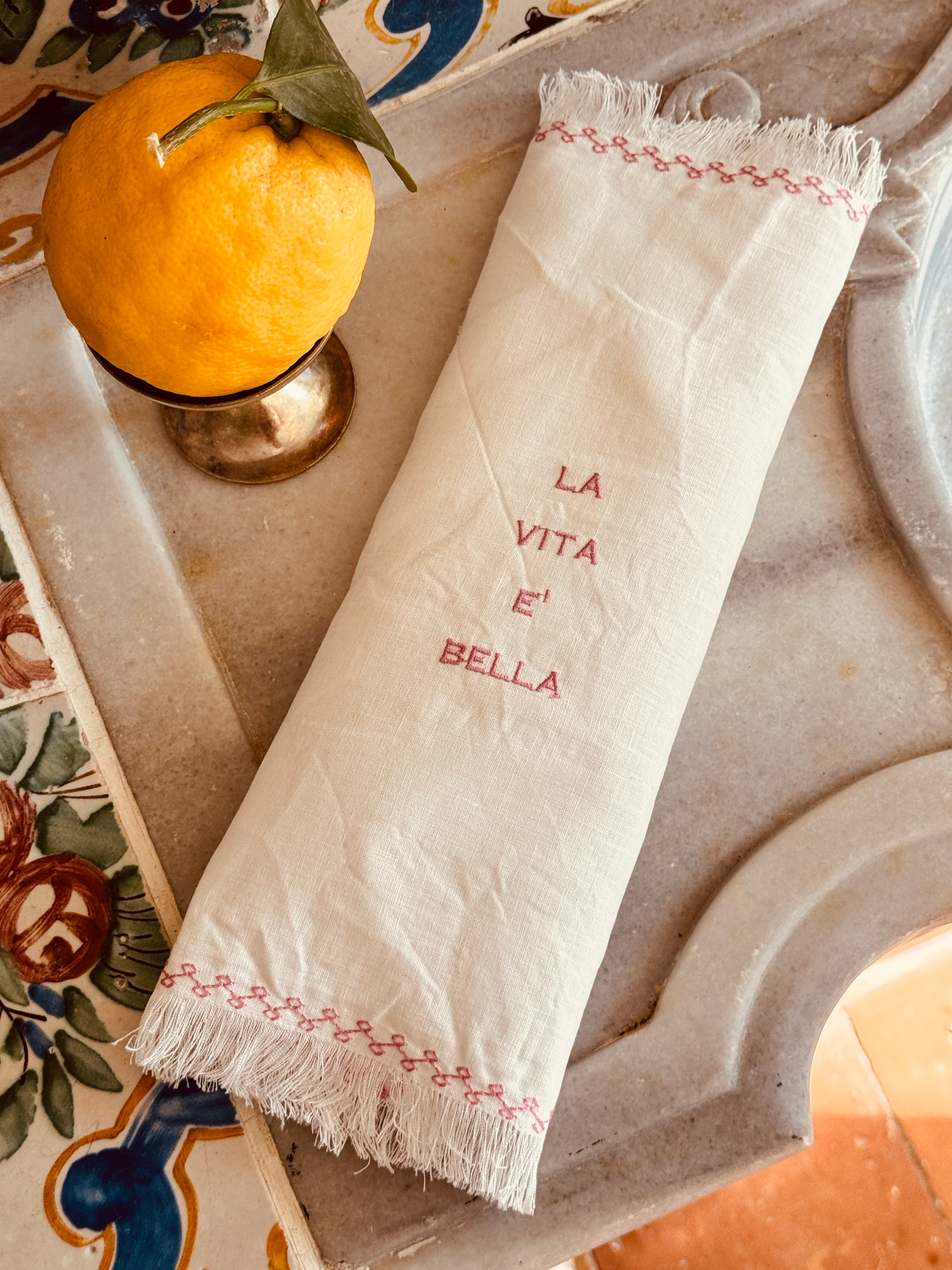 Light Linen Napkin "La Vita e Bella" Sale