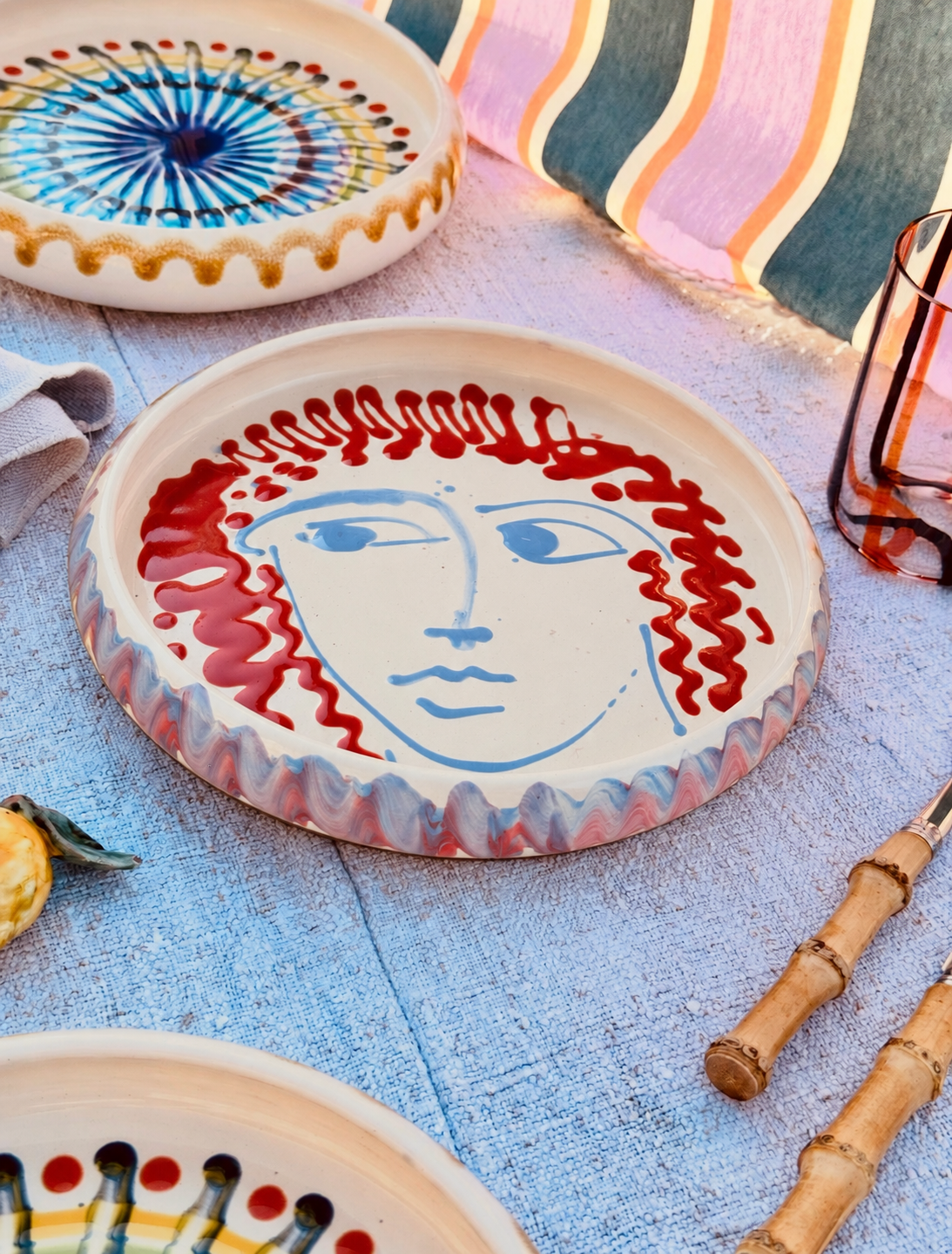 Italian Ceramic Pasta Plate 25cm | Handbemaltes Psychodelic Design UNIKAT
