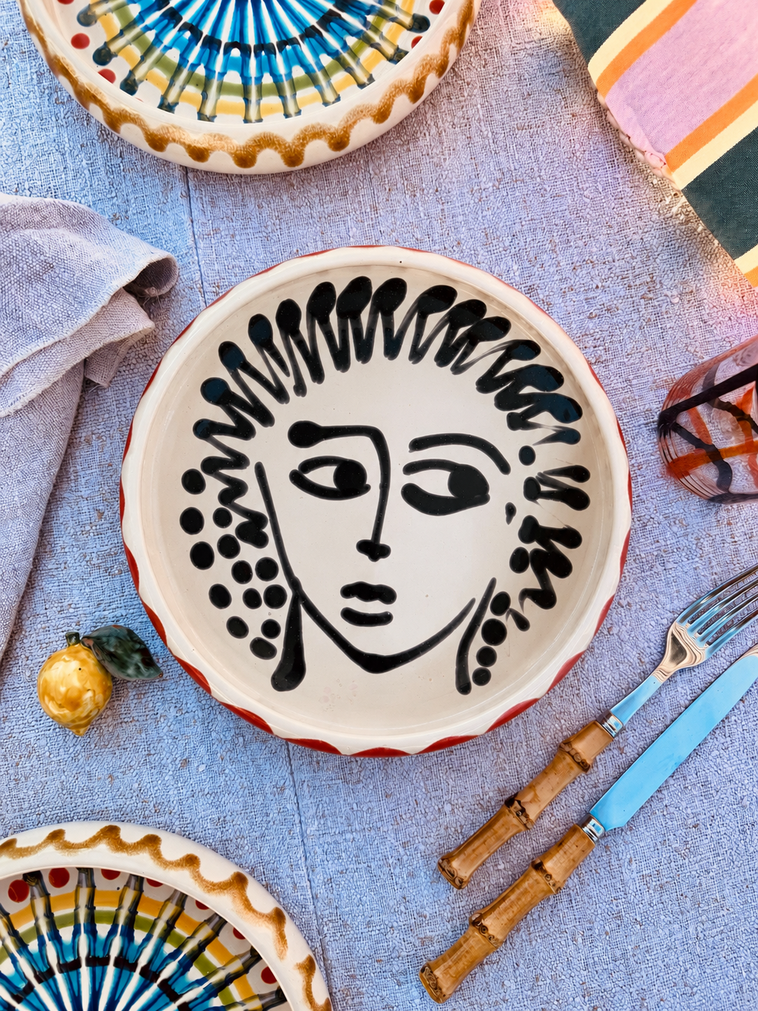 Italian Ceramic Pasta Plate 25cm | Handbemaltes Viso Design "Unikat"
