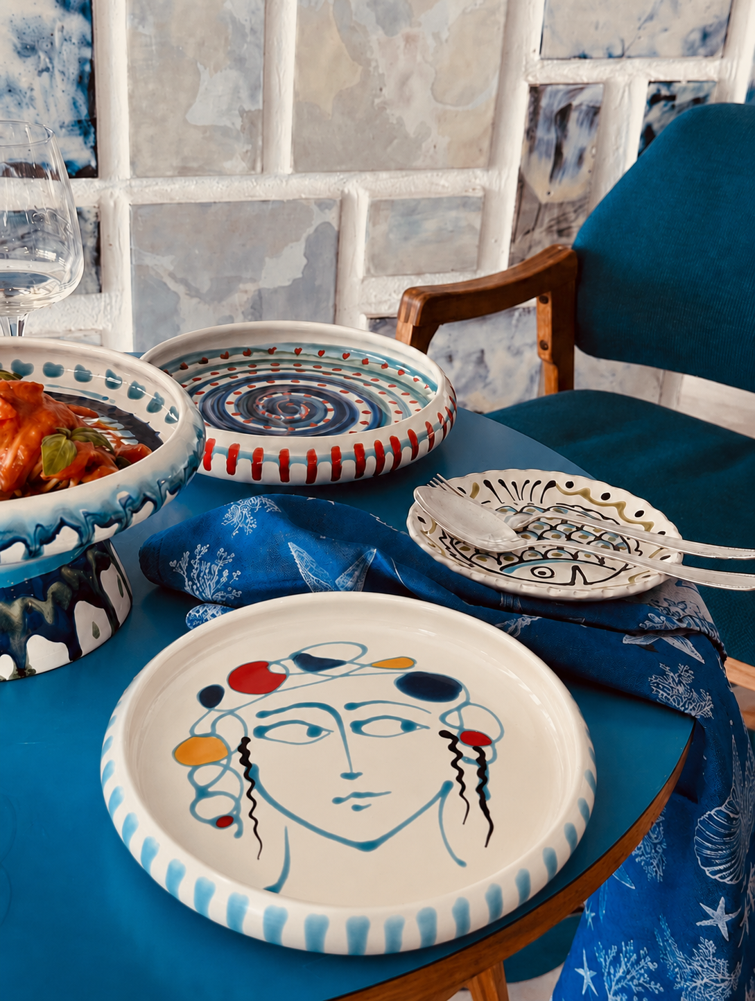 Italian Ceramic Pasta Plate 25cm | Handbemaltes Psychodelic Design "Picasso"