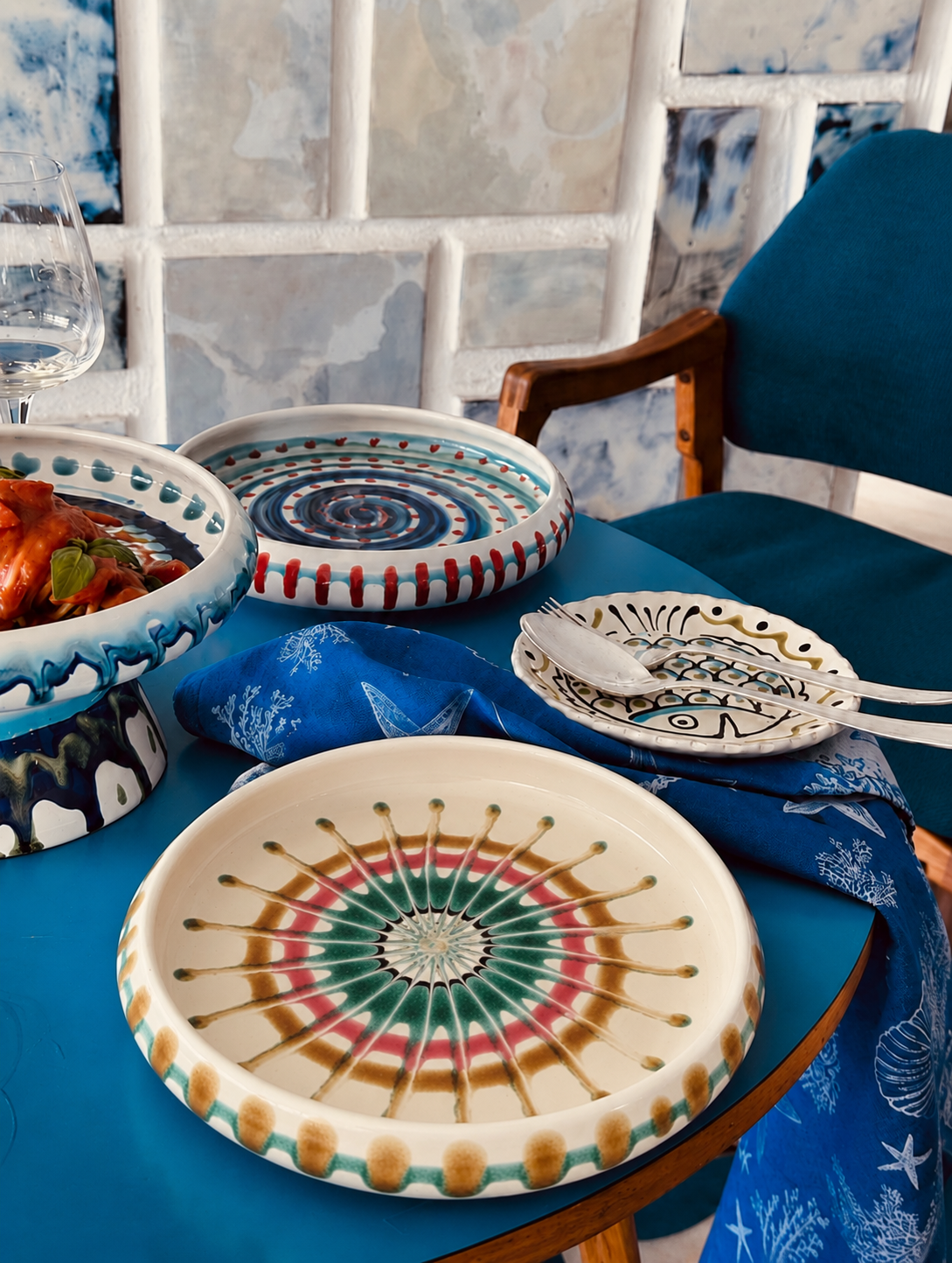Italian Ceramic Pasta Plate 25cm | Handbemaltes Psychodelic Design