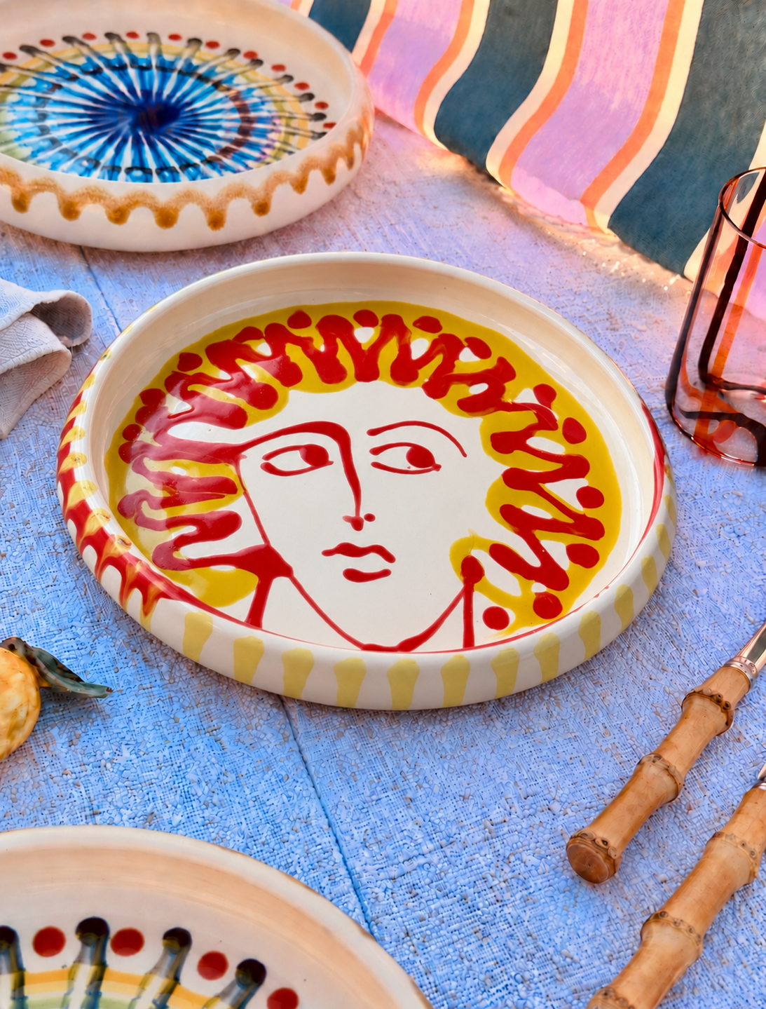Italian Ceramic Pasta Plate 25cm | Handbemaltes Psychodelic Design UNIKAT