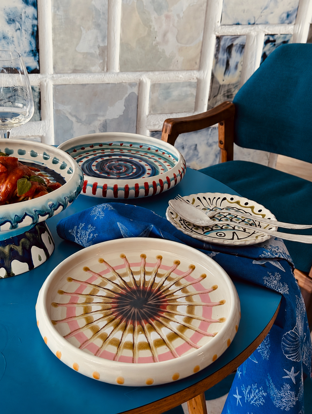 Italian Ceramic Pasta Plate 25cm | Handbemaltes Psychodelic Design