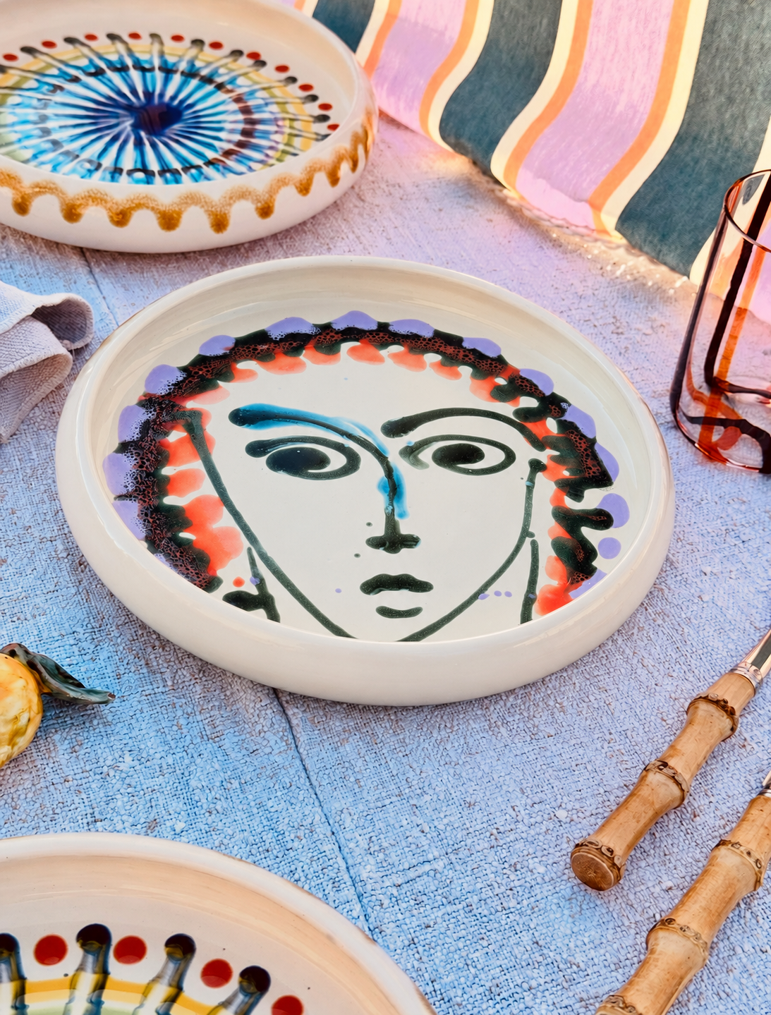 Italian Ceramic Pasta Plate 25cm | Handbemaltes Psychodelic Design UNIKAT