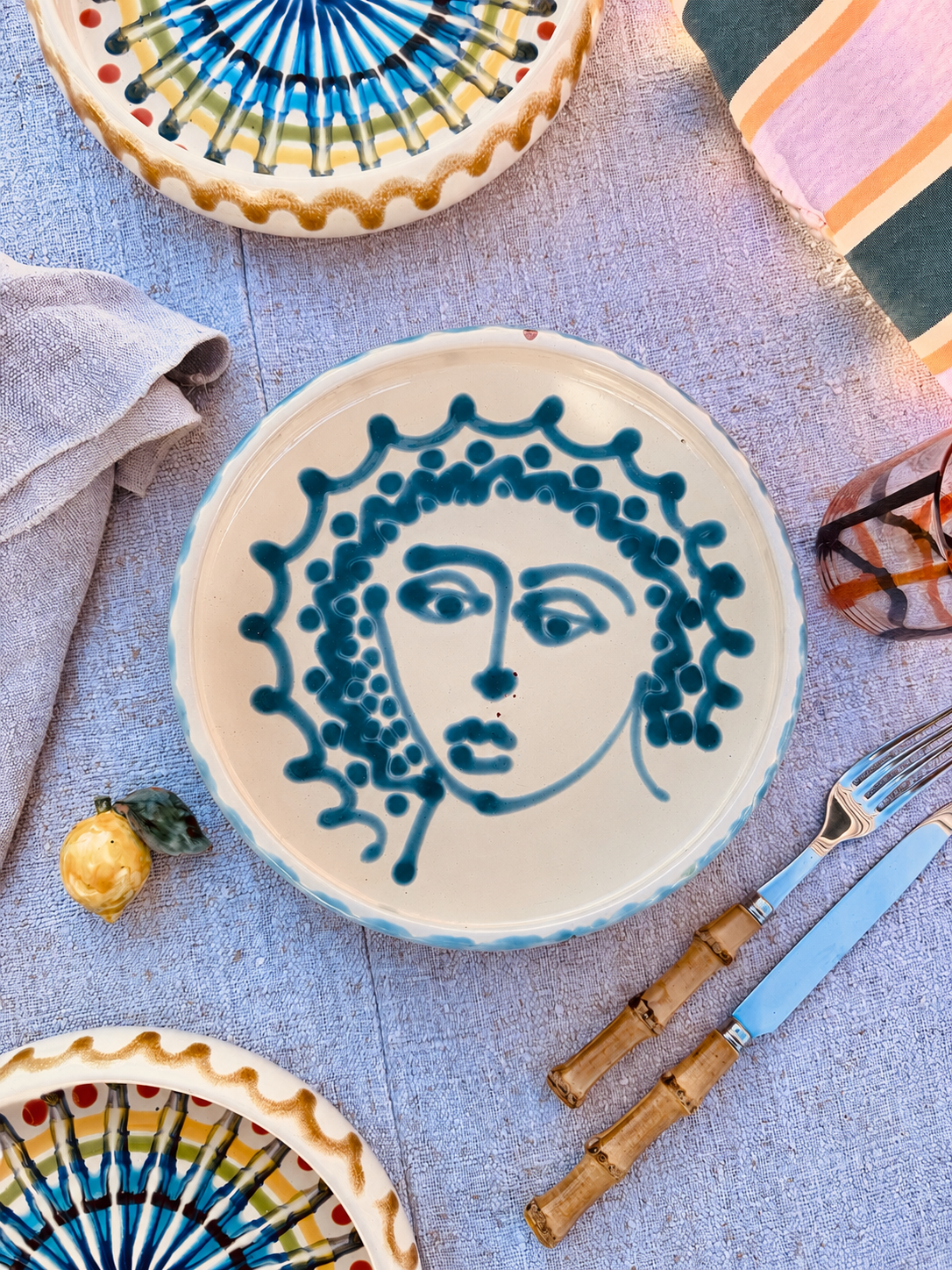 Italian Ceramic Pasta Plate 25cm | Handbemaltes Viso Design "Unikat"
