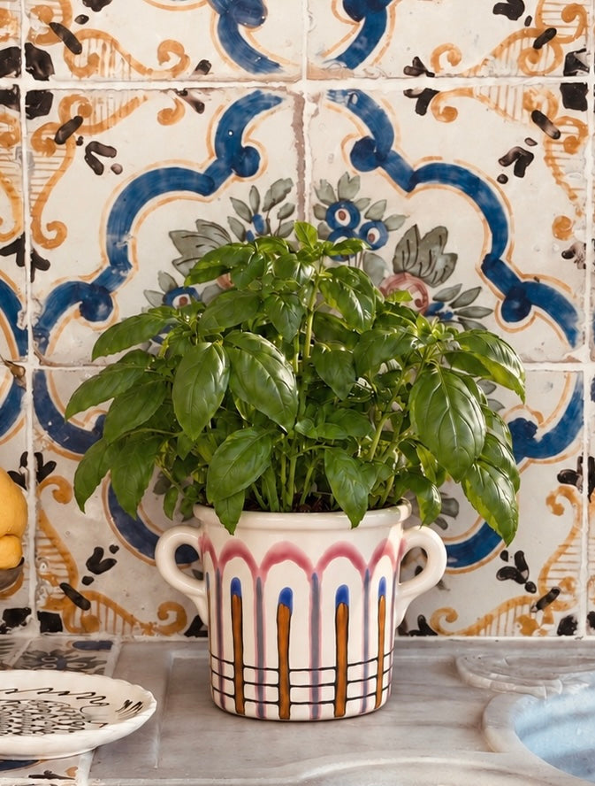 Ceramic Herb Pot with Handles | Handmade in Italy