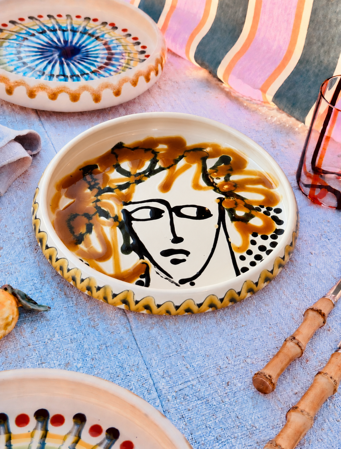 Italian Ceramic Pasta Plate 25cm | Handmade Picasso Design - ONE OF A KIND