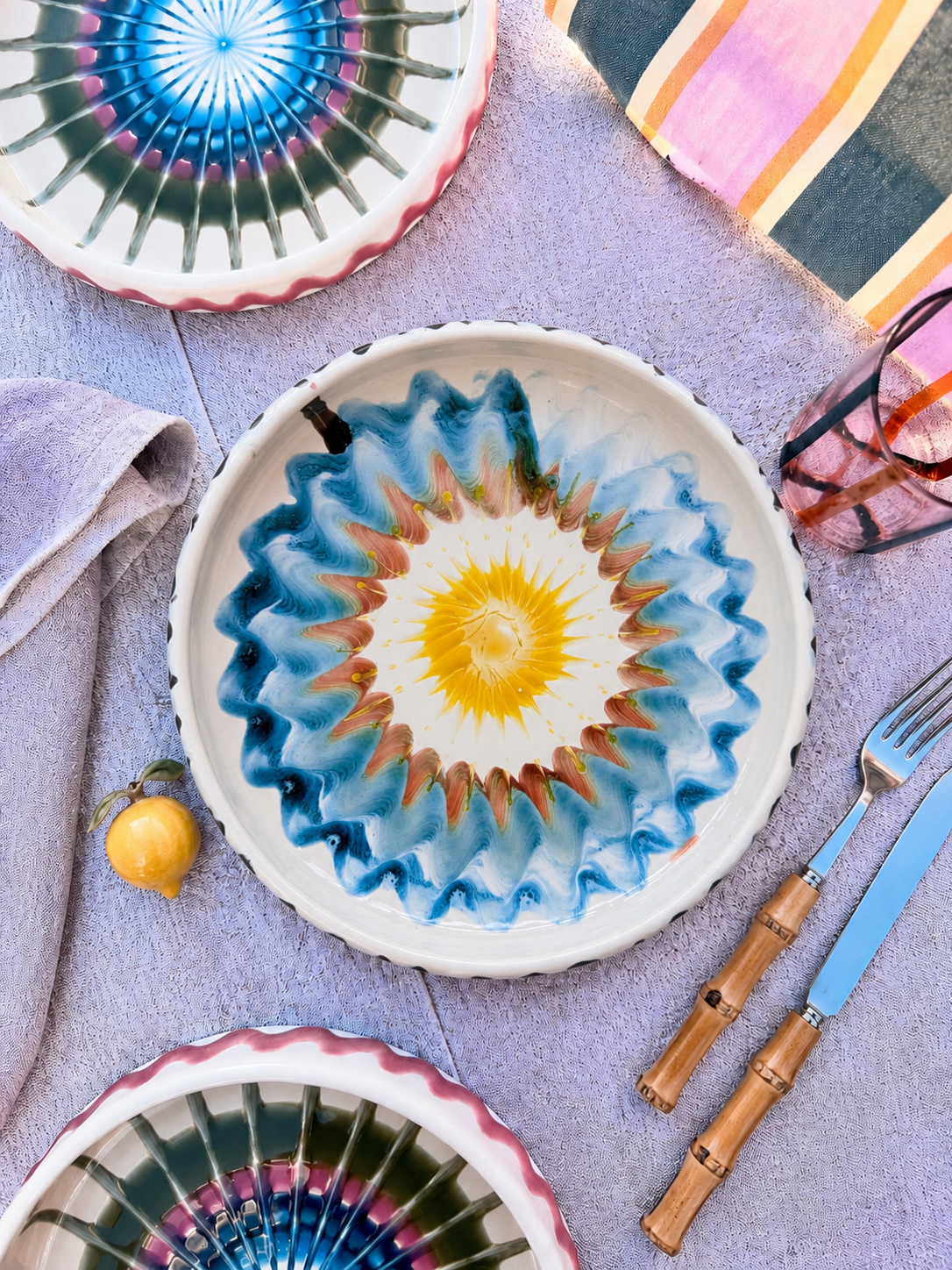 Italian Ceramic Pasta Plate 25cm | Handbemaltes Psychodelic Design "Unikat"
