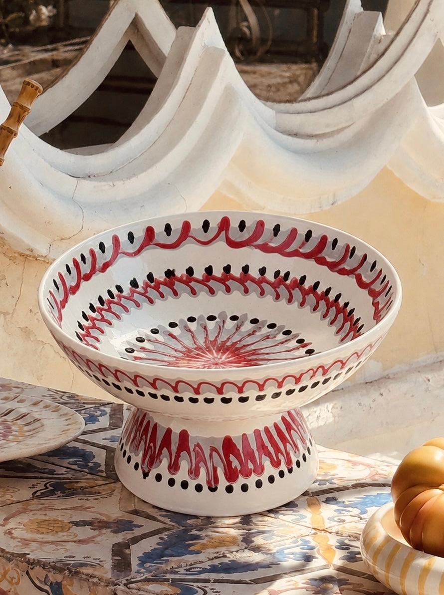 Handgefertigte Keramik Schale mit Fuß 26 cm | Italienisches Unikat