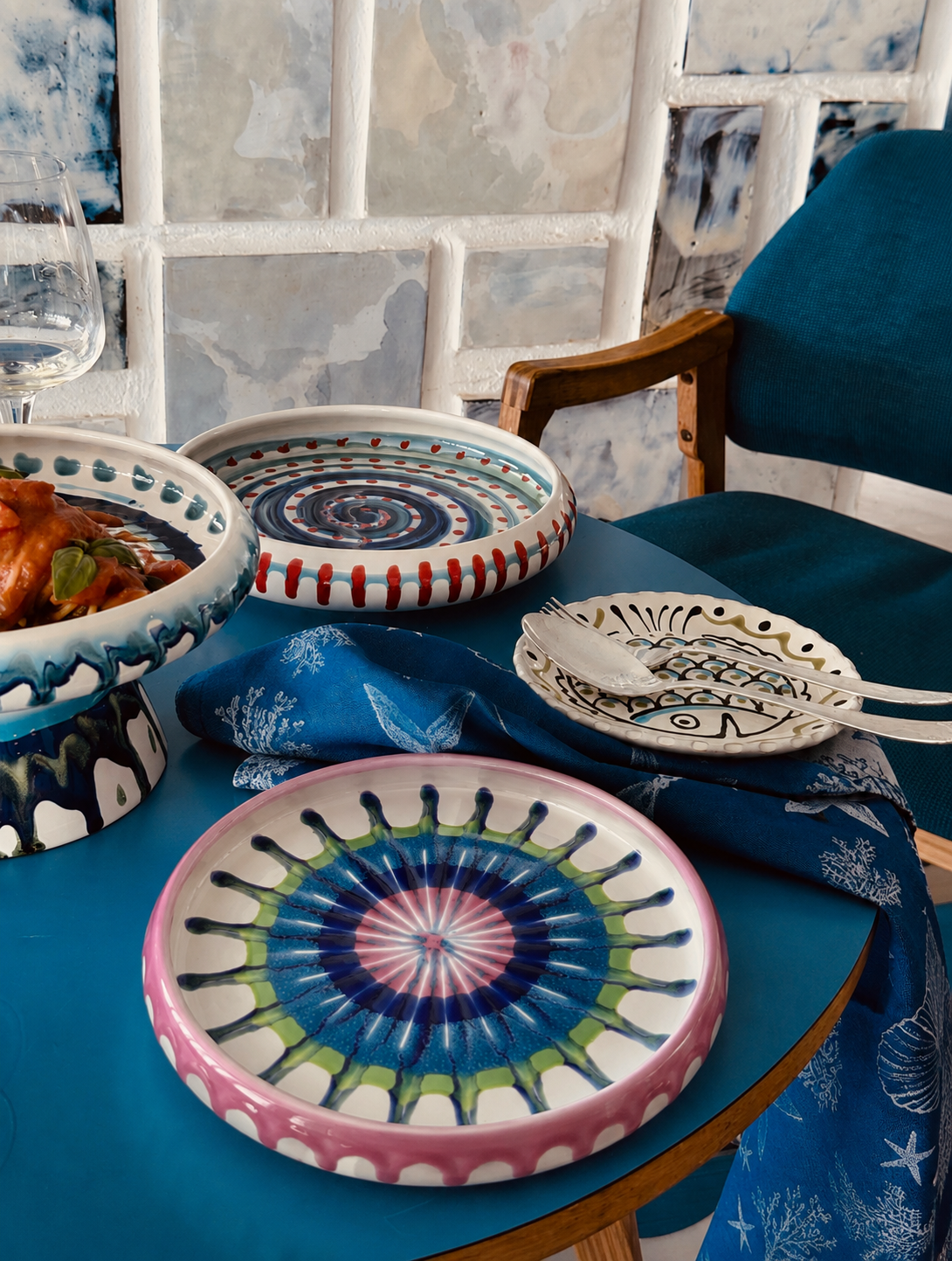 Italian Ceramic Pasta Plate 25cm | Handbemaltes Psychodelic Design