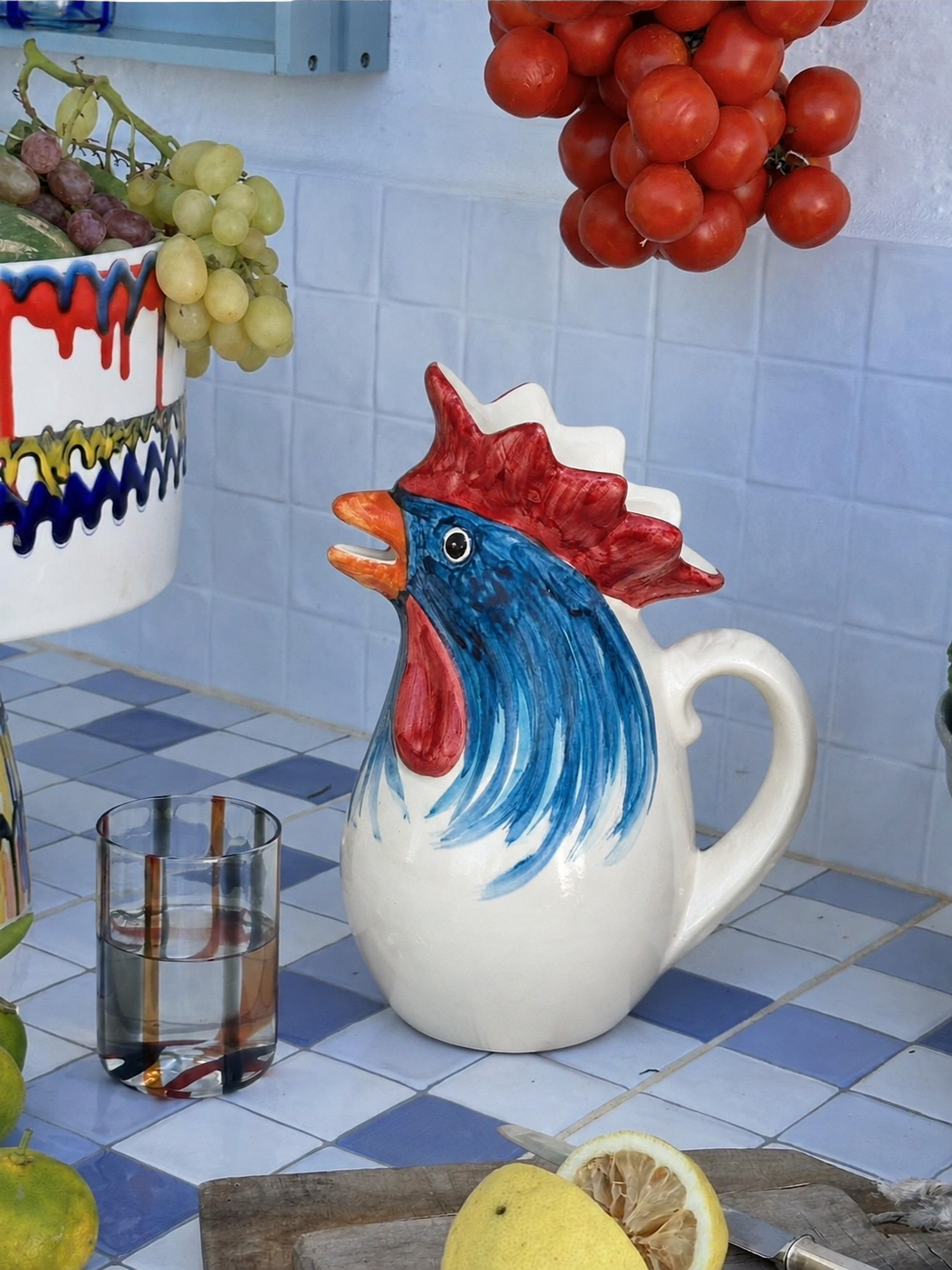 Hand-painted Il Gallo ceramic rooster jug by STUDiO RiViERA, 1.5 litre, handmade in Italy