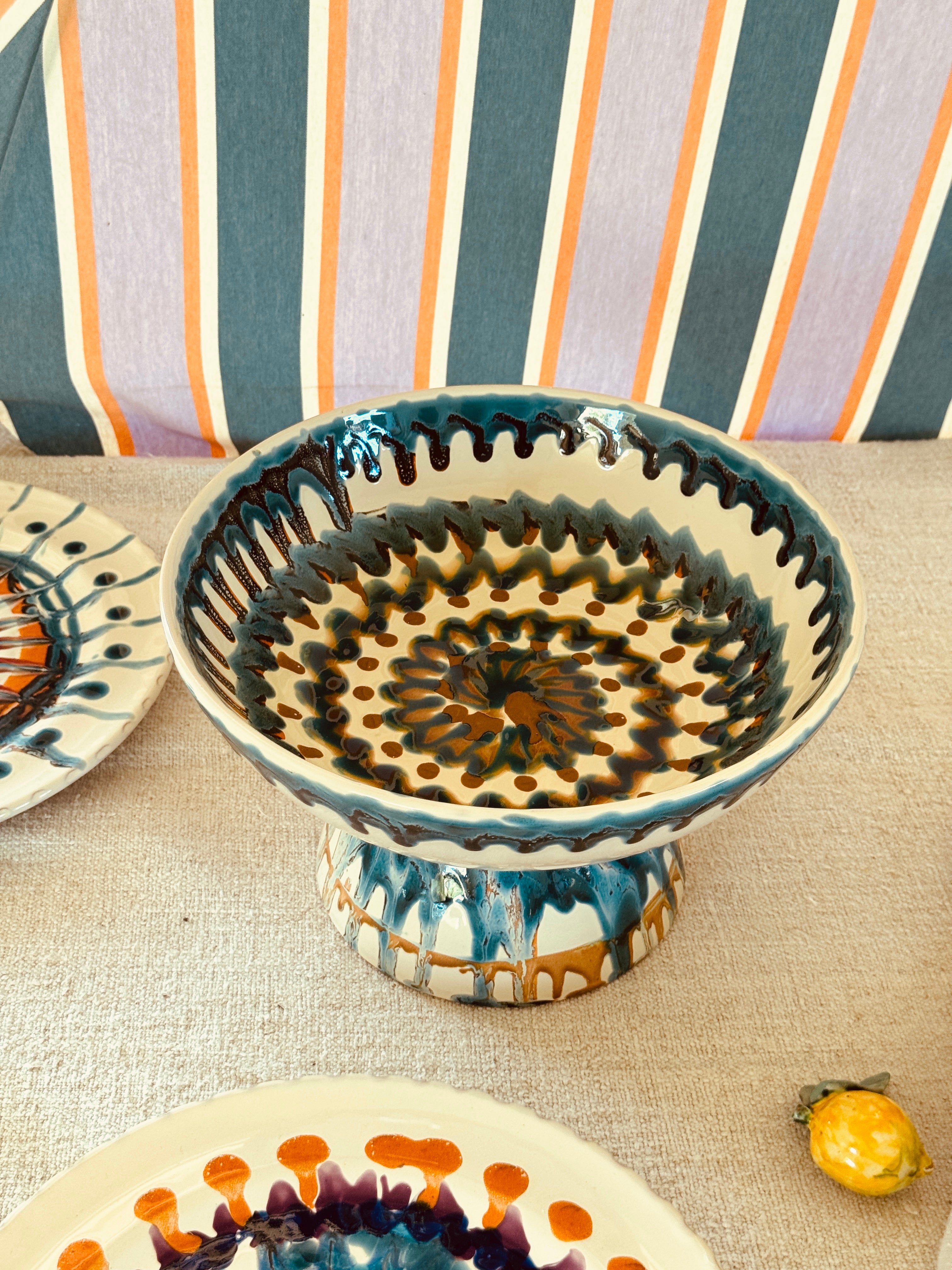Riviera Footed HIgh Bowl 26 cm | Handmade Italian Ceramic Unique Piece