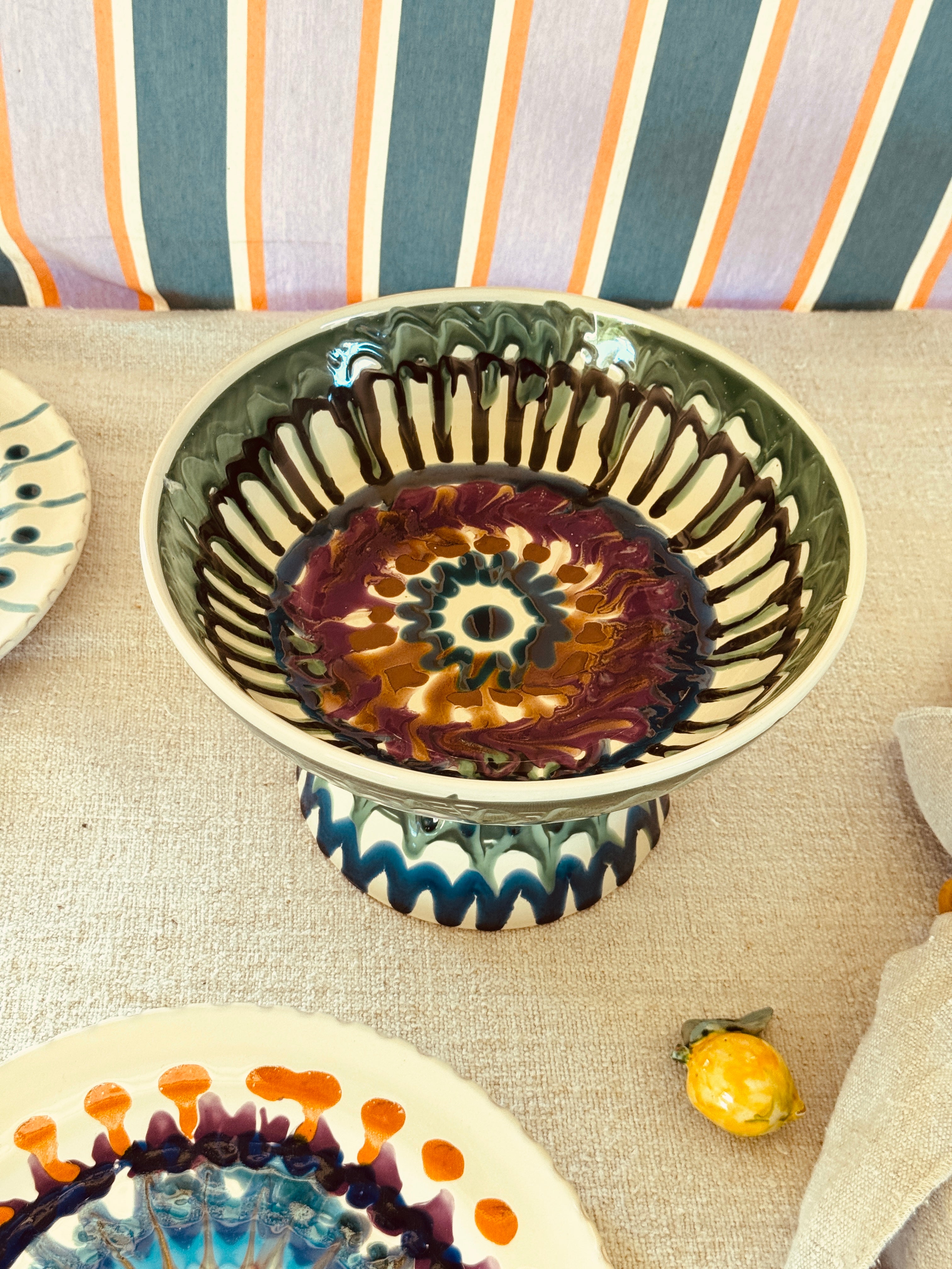 Riviera Footed HIgh Bowl 26 cm | Handmade Italian Ceramic Unique Piece