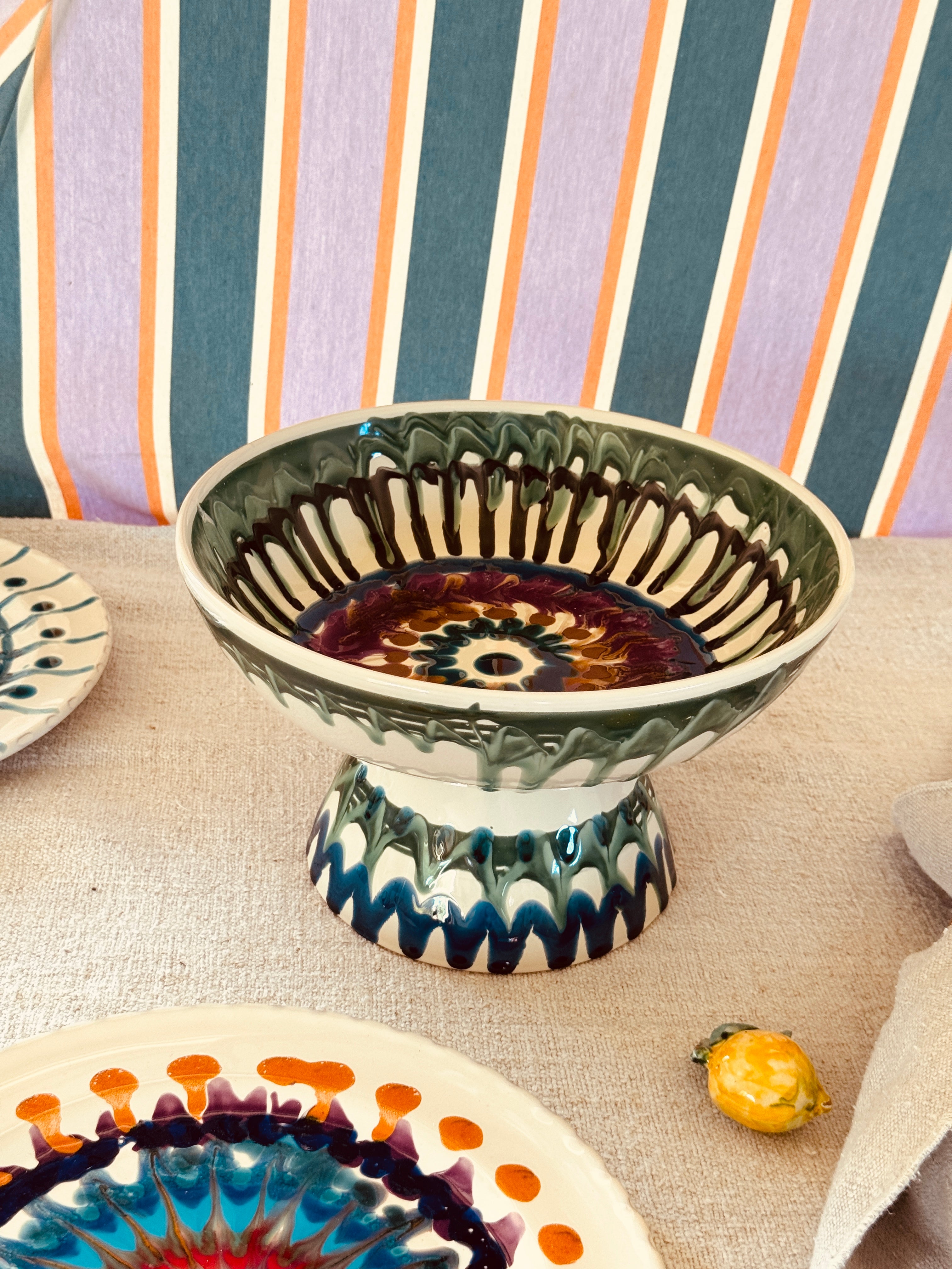 Riviera Footed HIgh Bowl 26 cm | Handmade Italian Ceramic Unique Piece