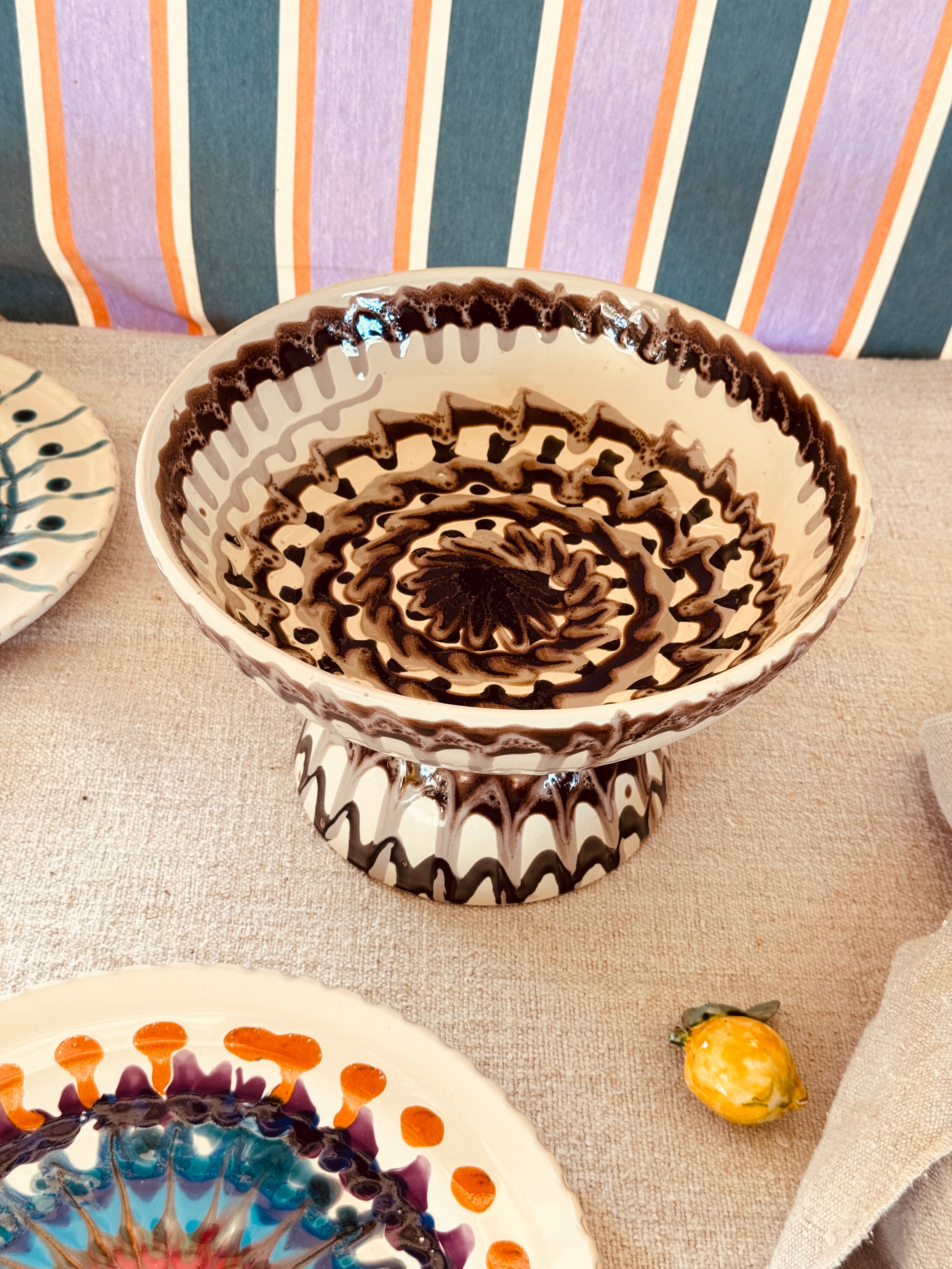 Riviera Footed HIgh Bowl 26 cm | Handmade Italian Ceramic Unique Piece