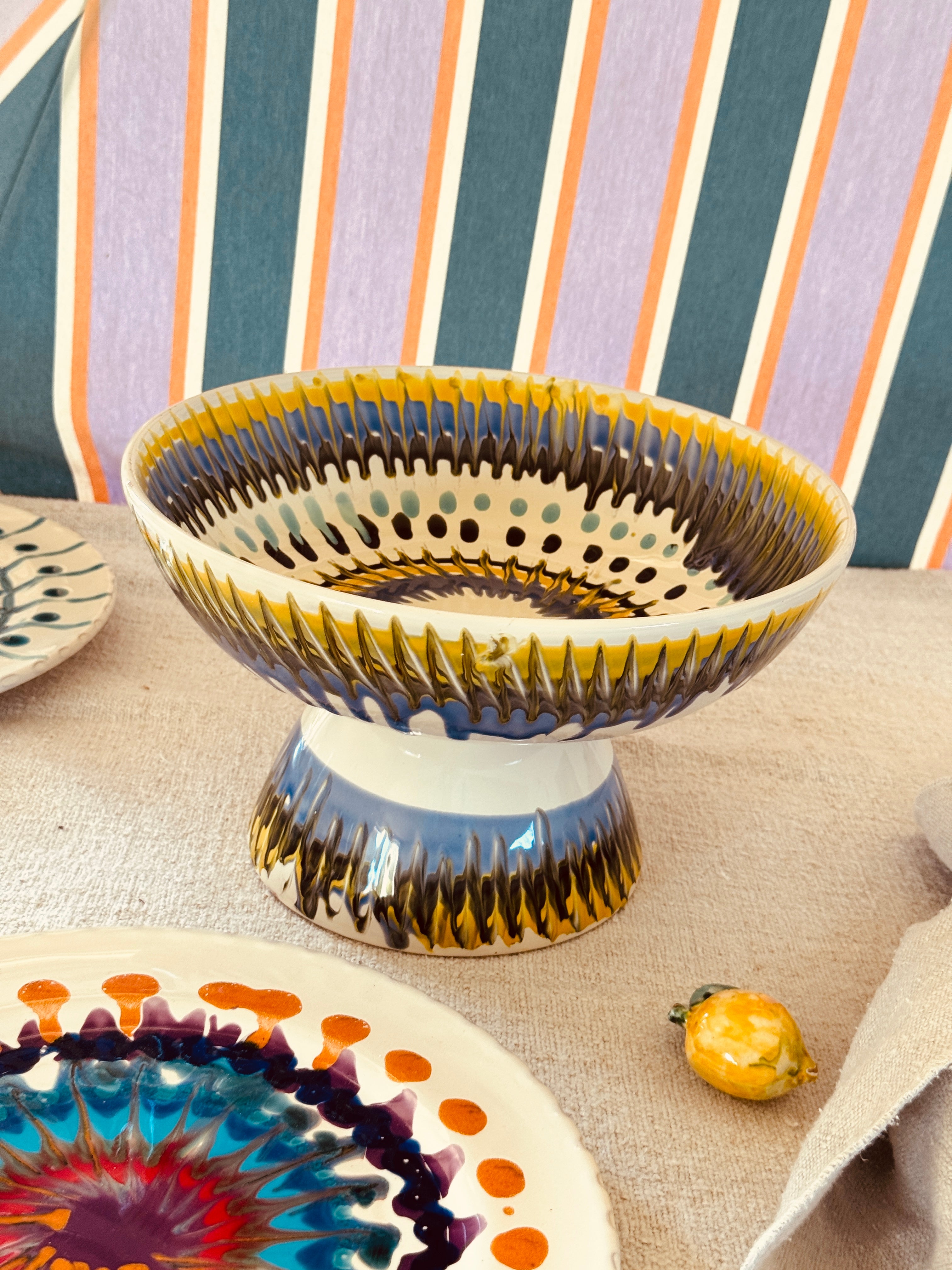 Riviera Footed HIgh Bowl 26 cm | Handmade Italian Ceramic Unique Piece